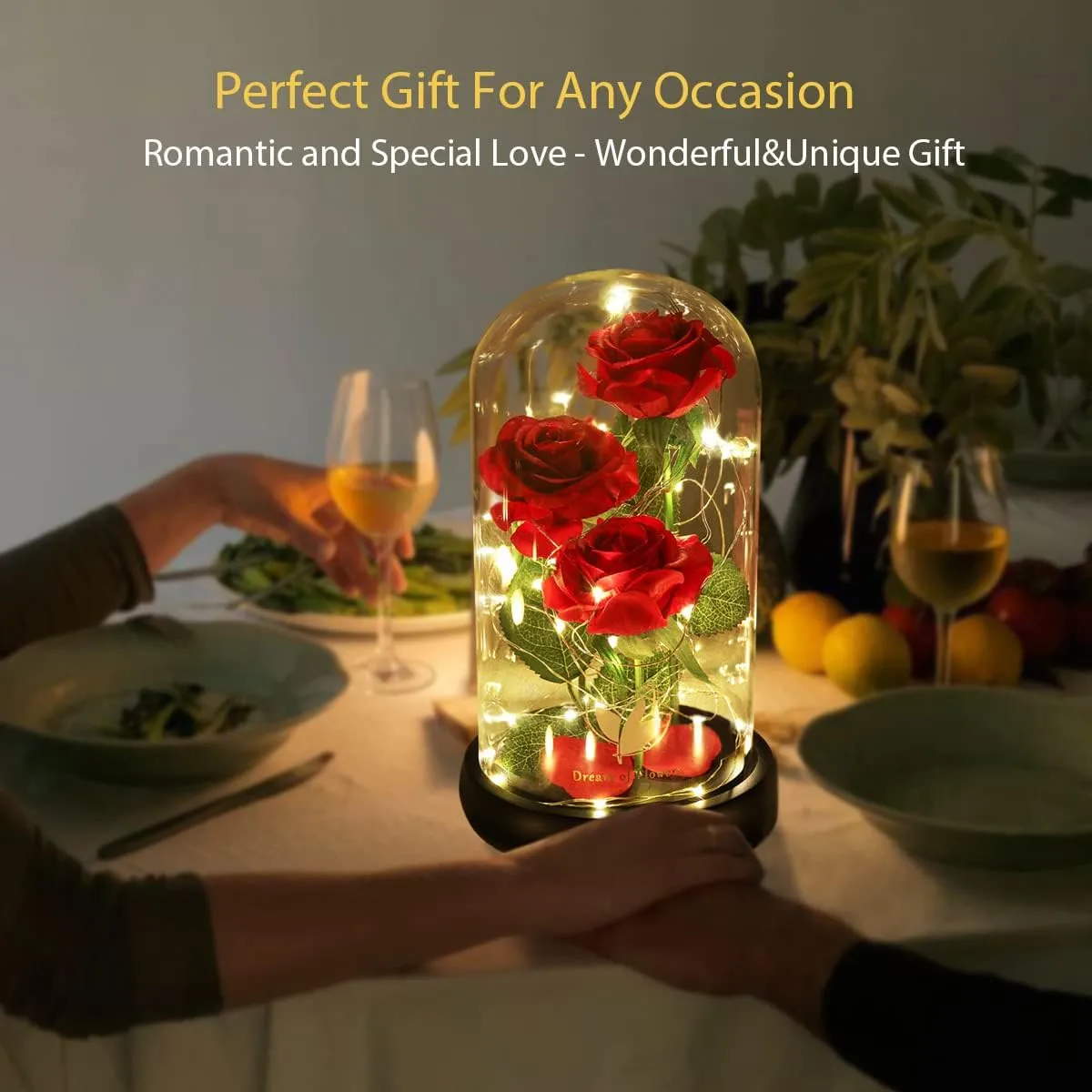 Mothers Day Rose Gifts for Mom,Beauty and The Beast Rose in Glass Dome with Lights, Mothers Day Flowers Birthday Gifts for Women,Anniversary Rose Gifts for Wife,Red Silk Rose Flower Gifts for Women