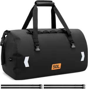 Motorcycle Dry Bag, Waterproof Duffel Bag & Roll-top Dry Duffel Bag, Motorcycle Luggage Travel Bag with Air Valve & Quick-adjust Straps For Riding,Travel, Black, 50L