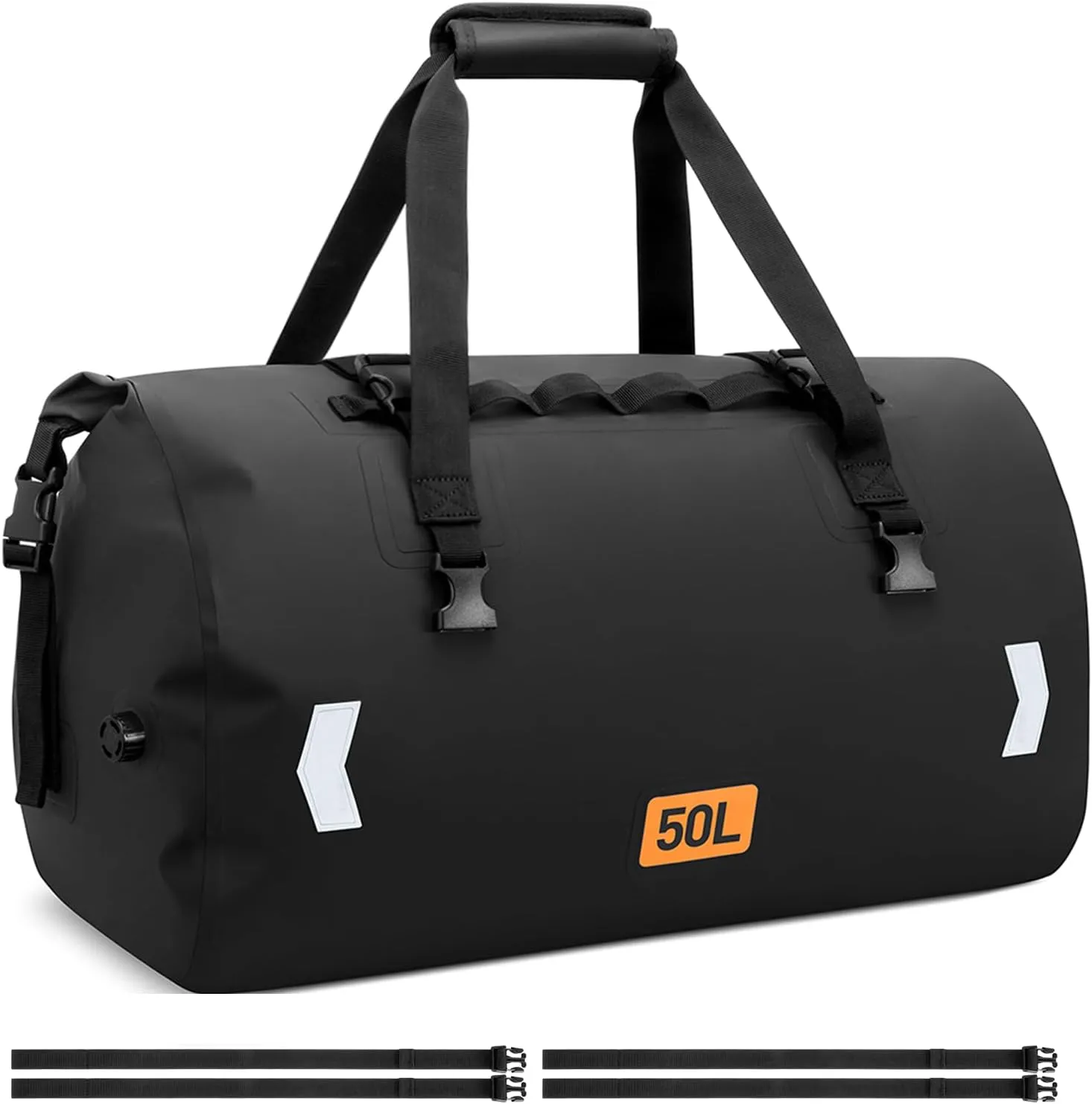 Motorcycle Dry Bag, Waterproof Duffel Bag & Roll-top Dry Duffel Bag, Motorcycle Luggage Travel Bag with Air Valve & Quick-adjust Straps For Riding,Travel, Black, 50L
