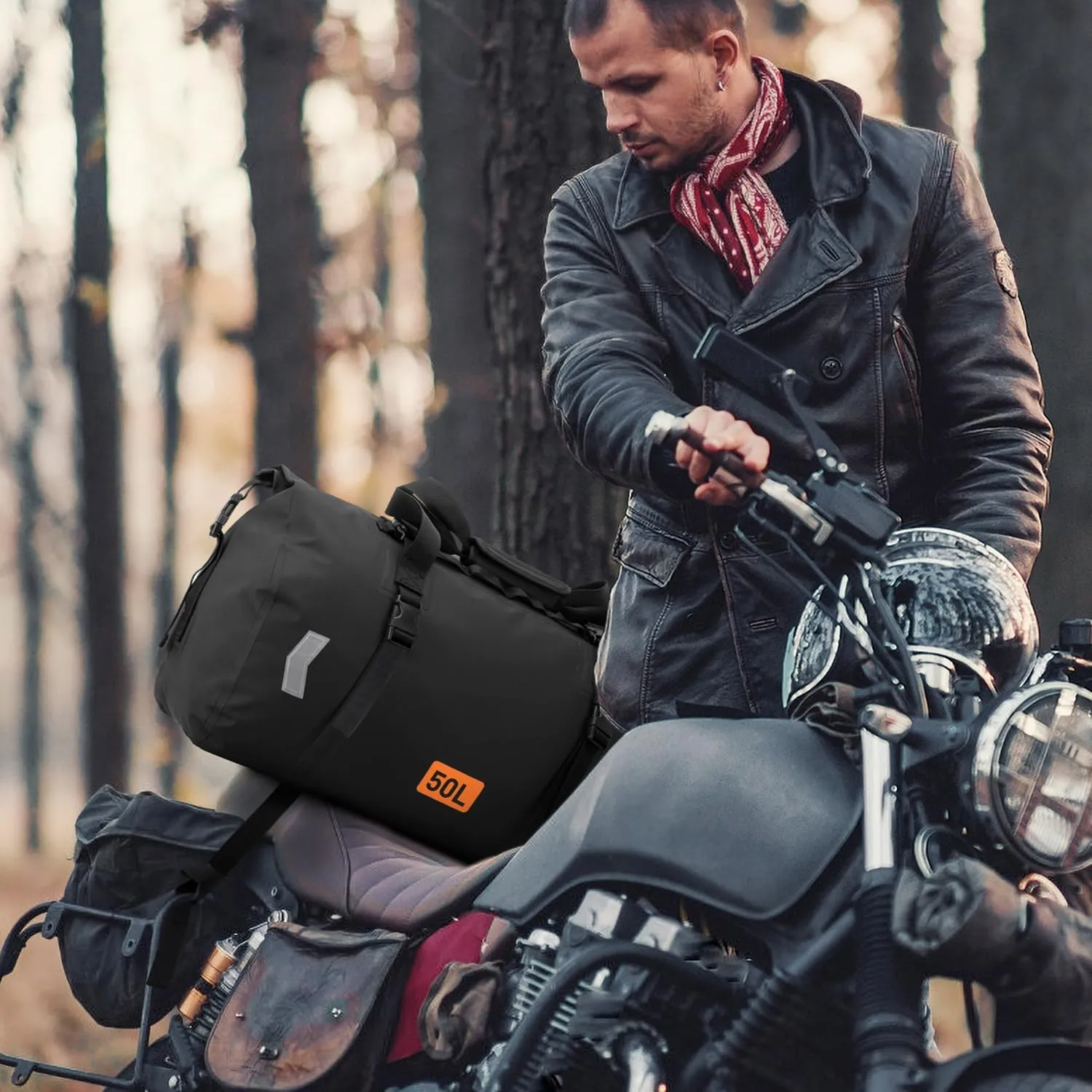 Motorcycle Dry Bag, Waterproof Duffel Bag & Roll-top Dry Duffel Bag, Motorcycle Luggage Travel Bag with Air Valve & Quick-adjust Straps For Riding,Travel, Black, 50L