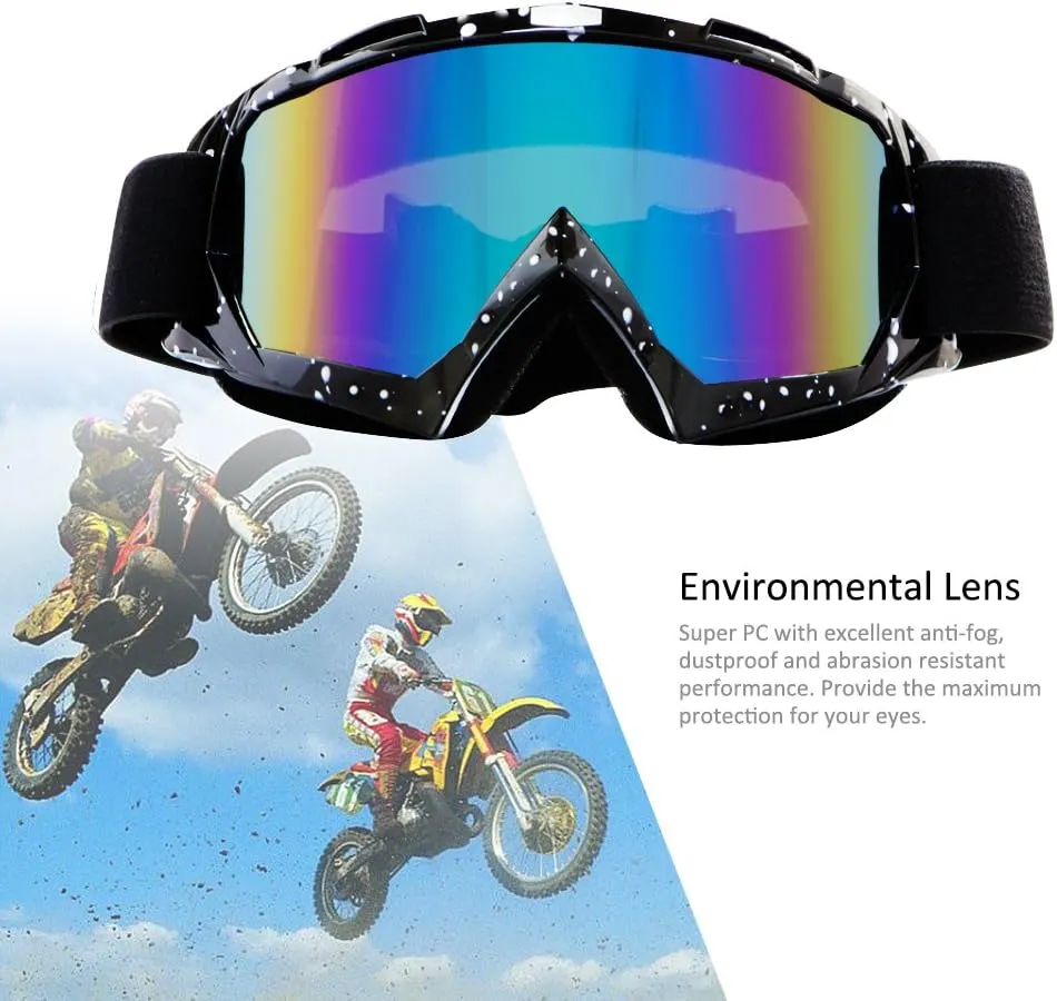 Motorcycle Goggles Dirt Bike Goggles Windproof ATV Dustproof Racing GogglesScratch Resistant Ski Goggles Protective Safety Glasses PU Resin (Black frame Color lens)