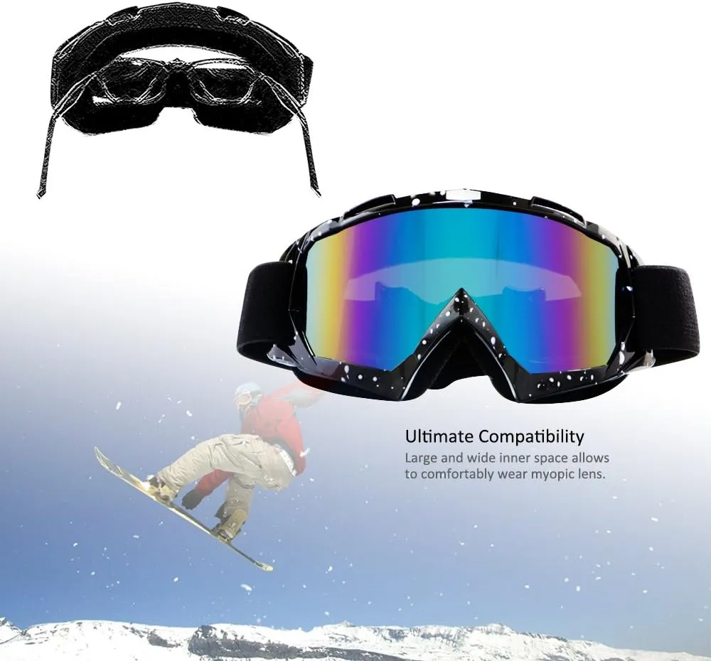 Motorcycle Goggles Dirt Bike Goggles Windproof ATV Dustproof Racing GogglesScratch Resistant Ski Goggles Protective Safety Glasses PU Resin (Black frame Color lens)