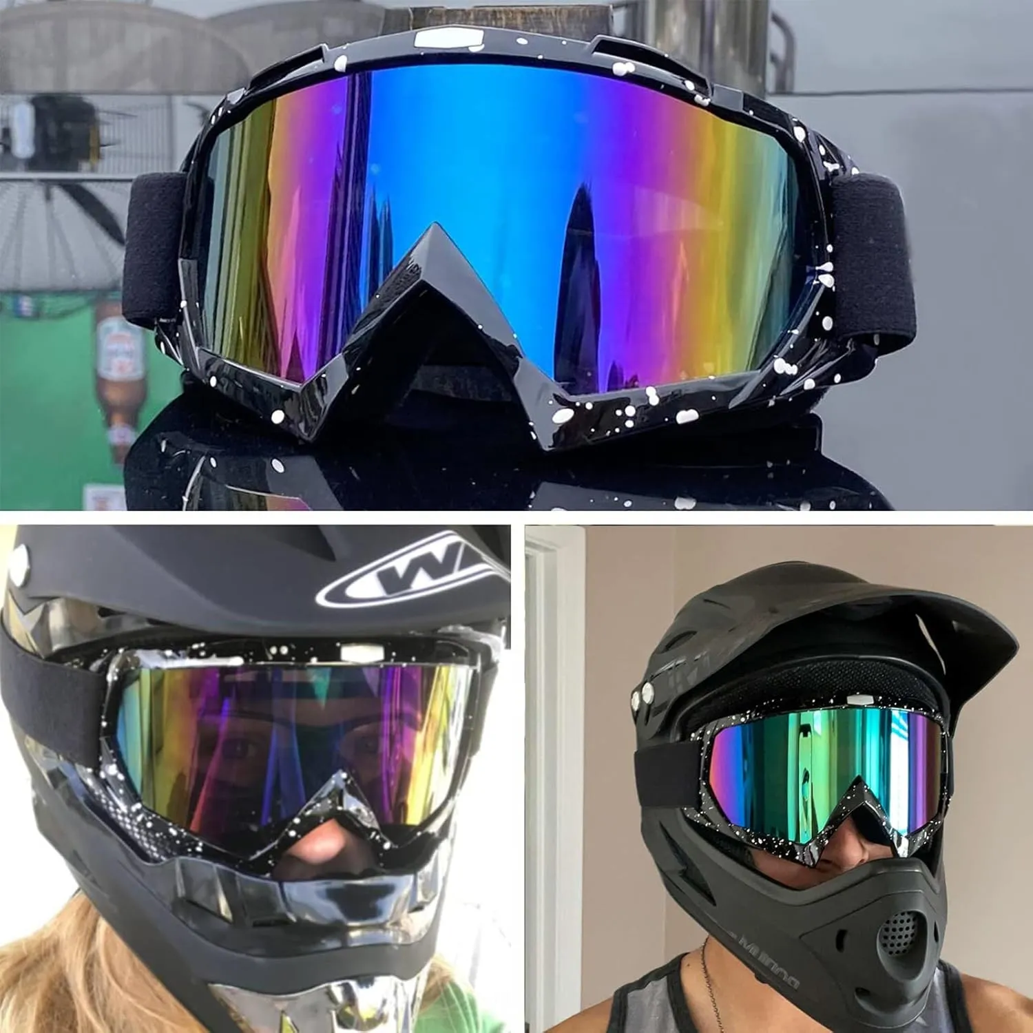Motorcycle Goggles Dirt Bike Goggles Windproof ATV Dustproof Racing GogglesScratch Resistant Ski Goggles Protective Safety Glasses PU Resin (Black frame Color lens)