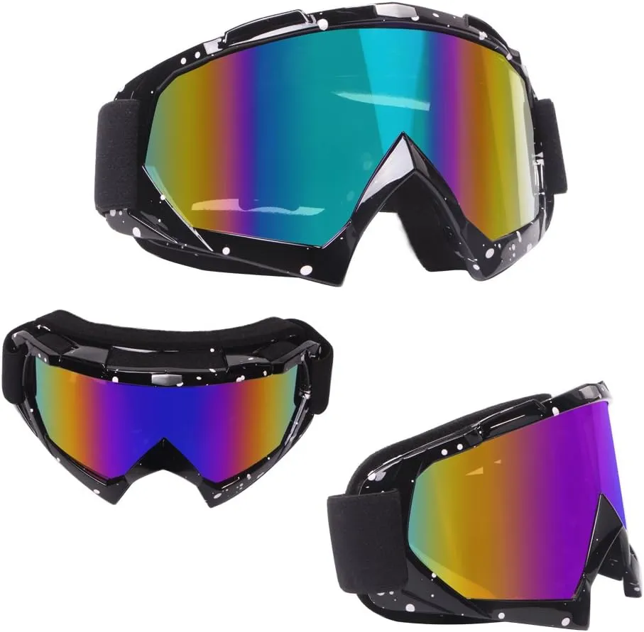 Motorcycle Goggles Dirt Bike Goggles Windproof ATV Dustproof Racing GogglesScratch Resistant Ski Goggles Protective Safety Glasses PU Resin (Black frame Color lens)