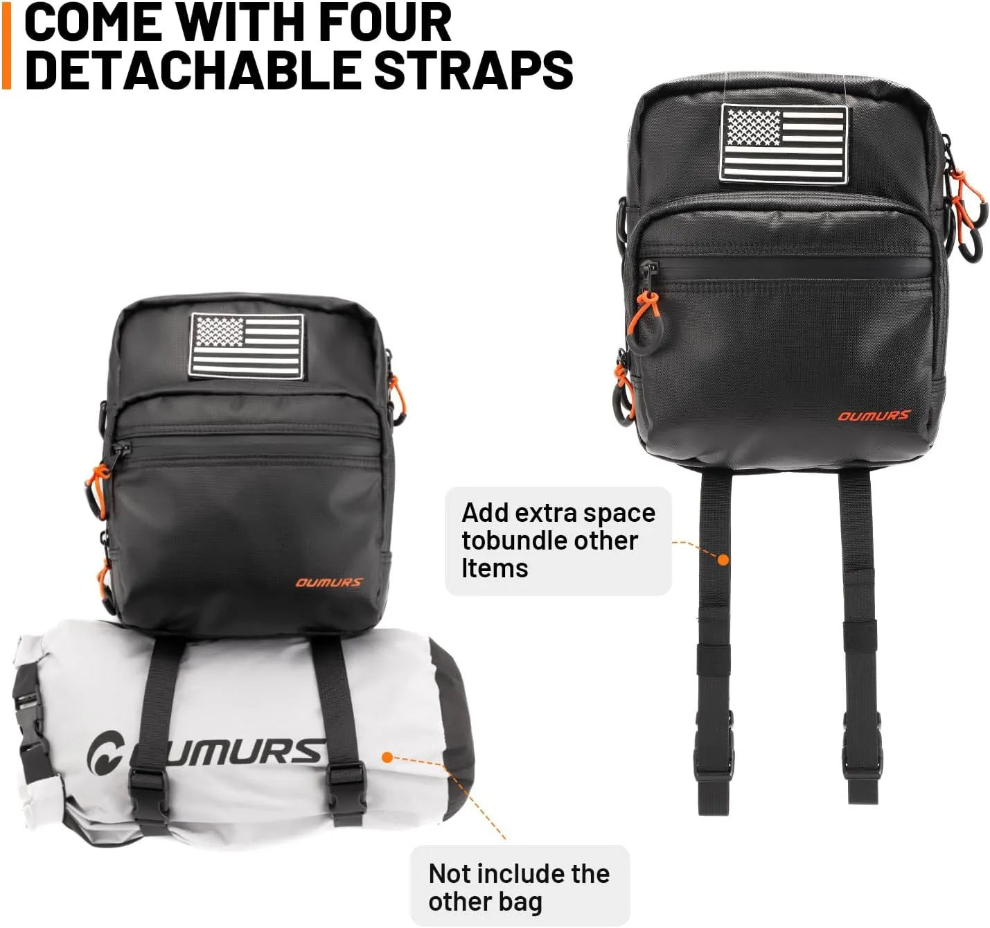 Motorcycle Handlebar Bags,Water-resistant Universal Bar bag American Flag Sissy Bar Bag Front Fork Storage Accessory Bag, For Softail Dyna Sportsters Dirt Bike Scooter E-bike Bicycle
