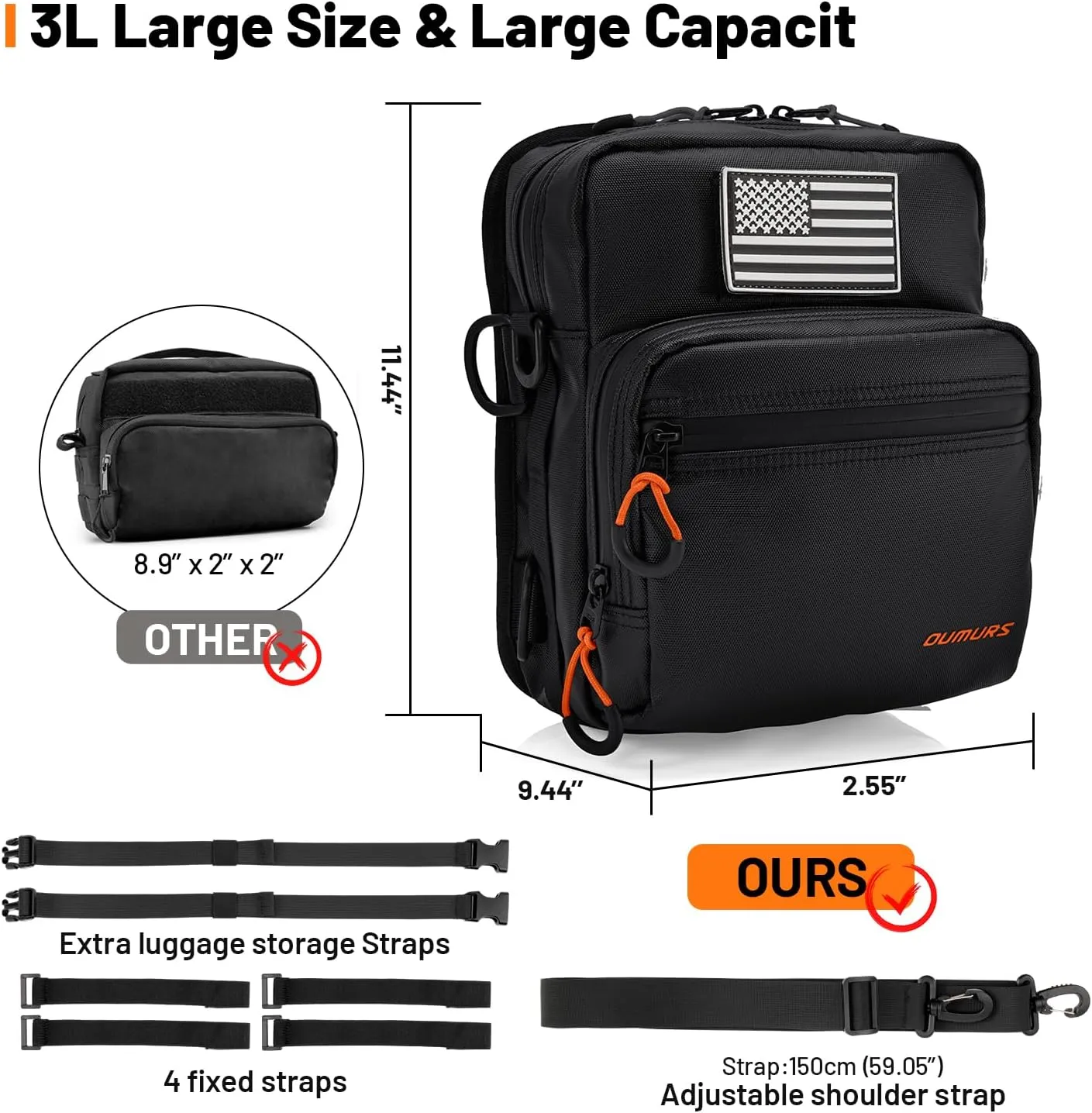 Motorcycle Handlebar Bags,Water-resistant Universal Bar bag American Flag Sissy Bar Bag Front Fork Storage Accessory Bag, For Softail Dyna Sportsters Dirt Bike Scooter E-bike Bicycle