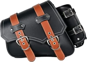 Motorcycle Saddle Bags Side Bags|Saddlebags|Pvc Leather Waterproof Side Swing ArmBags|SideToolBag|UniversalStorage Tool Bag for Motorbike|with cup holder|Brown belt|Black|Left