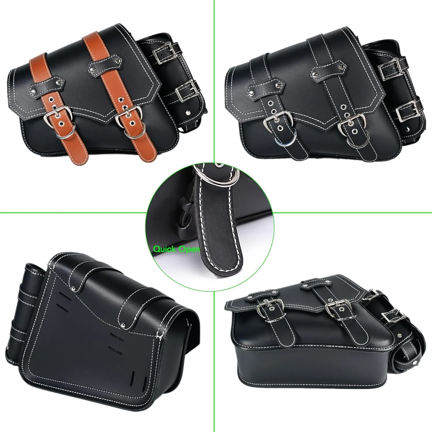 Motorcycle Saddle Bags Side Bags|Saddlebags|Pvc Leather Waterproof Side Swing ArmBags|SideToolBag|UniversalStorage Tool Bag for Motorbike|with cup holder|Brown belt|Black|Left