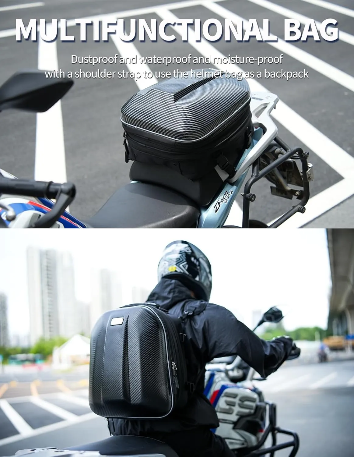 Motorcycle Tail Bag, Waterproof Hard Shell, Dual Use Universal Helmet Backpack, Multifunctional Large Capacity Rear Seat Bag, Expandable Storage Box