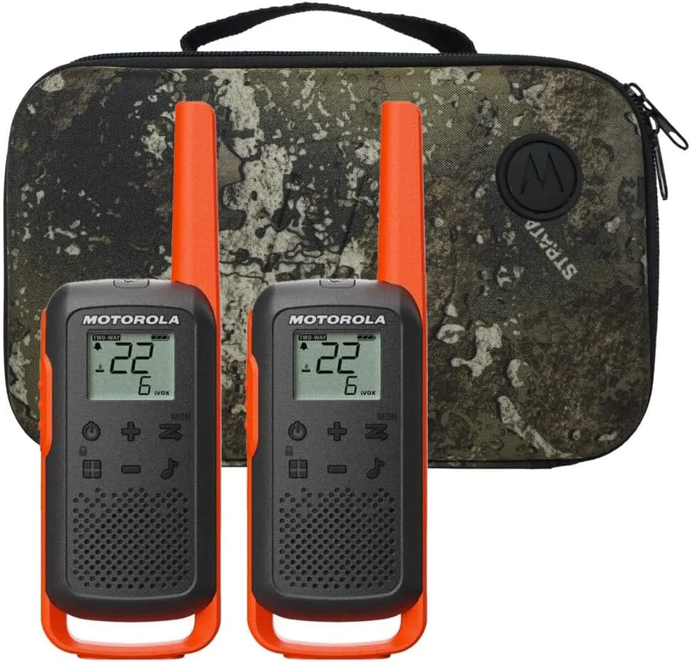 Motorola Talkabout T275 Two-Way Radios (2-Pack) – 25 Mile Range, Rechargeable, Outdoor walkie Talkie, NOAA Weather Alerts, VOX, Earpieces & Case – Survival Ready for Bug Out Bags & Emergency Prep