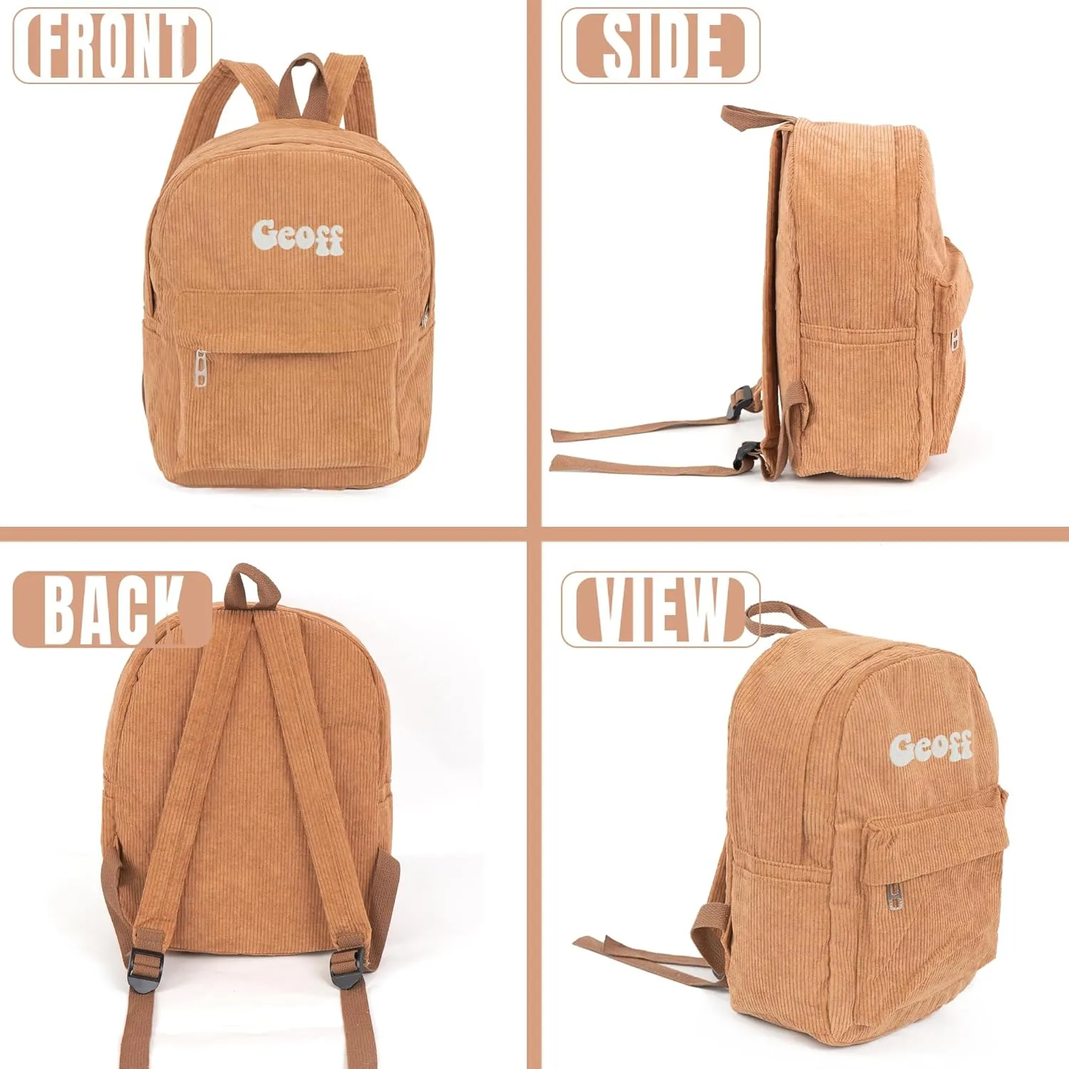 MT WORLD Corduroy Backpack,Personalized Toddler Backpack,Personalized Backpack for Boys,Monogrammed Brown Corduroy Mini Backpack,Customized Kids Backpack with Name,Embroidered Backpack for Child