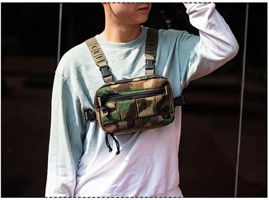 Multi-functional Micro Chest Rig, Pouch Utility Recon Kit Bag Tactical Chest Pack Bag (Jungle Camo)