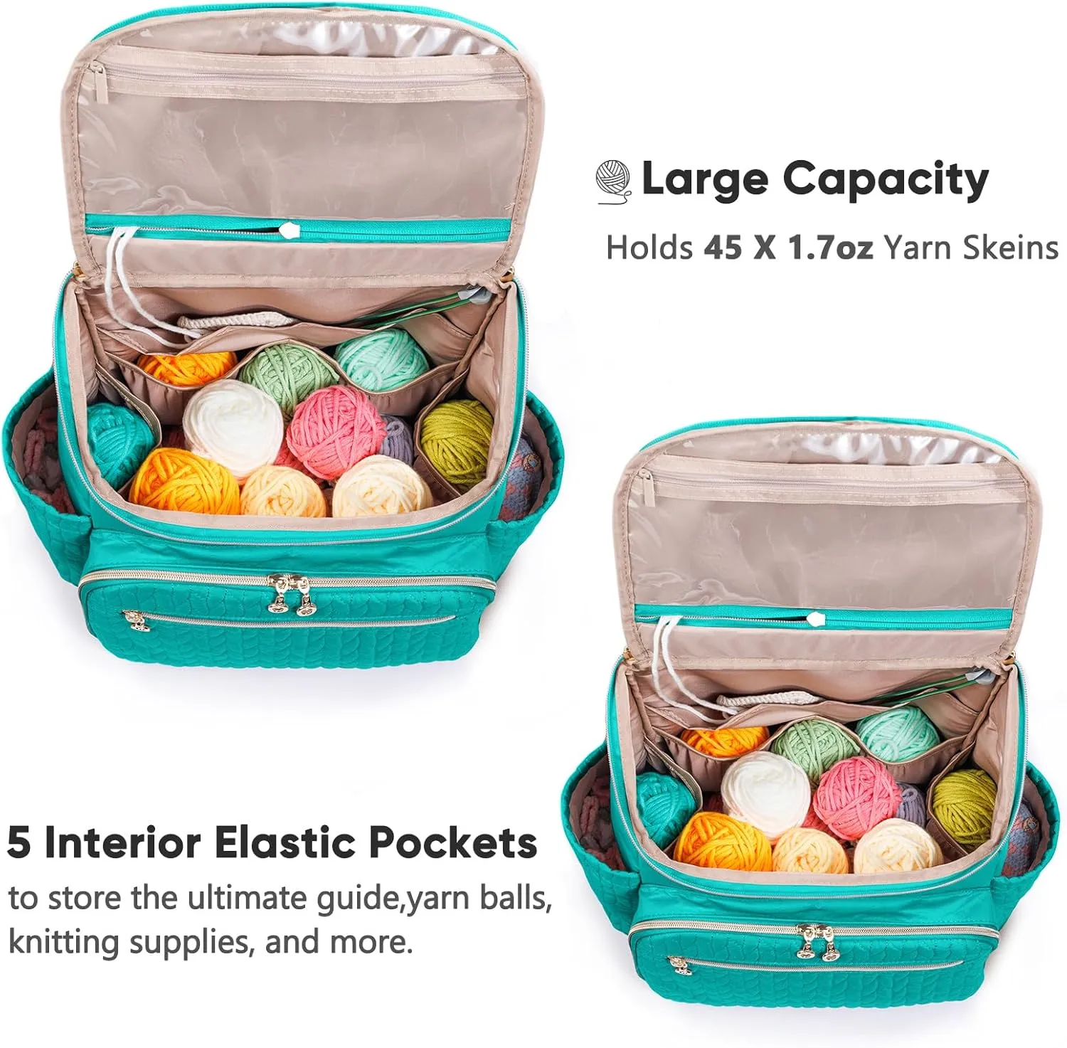 MYBAGZING Knitting Bag Backpack, Large Crochet Backpack - Crochet Bag Organizer, Yarn Storage Organizer - Yarn Holder with 10 Pockets for Crochet Accessories, Knitting & Crochet Supplies, Crochet Gift