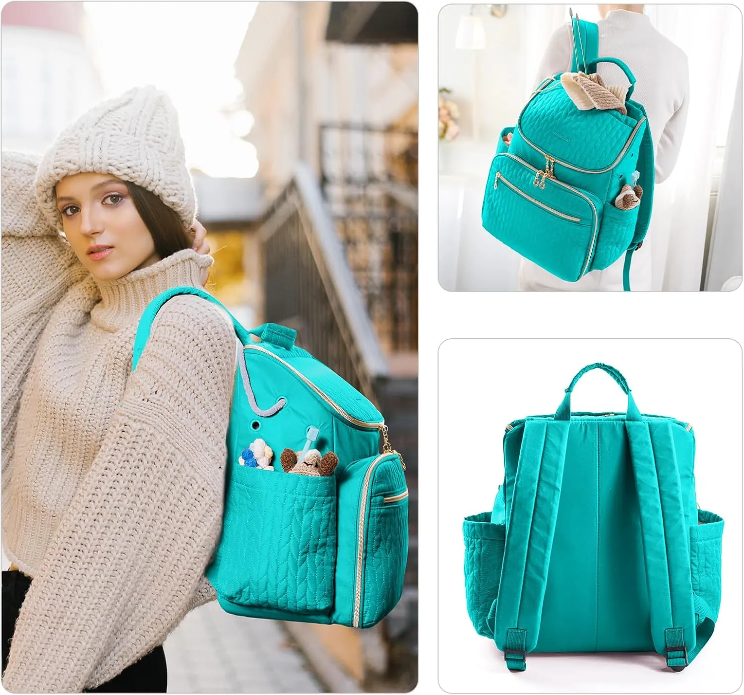 MYBAGZING Knitting Bag Backpack, Large Crochet Backpack - Crochet Bag Organizer, Yarn Storage Organizer - Yarn Holder with 10 Pockets for Crochet Accessories, Knitting & Crochet Supplies, Crochet Gift