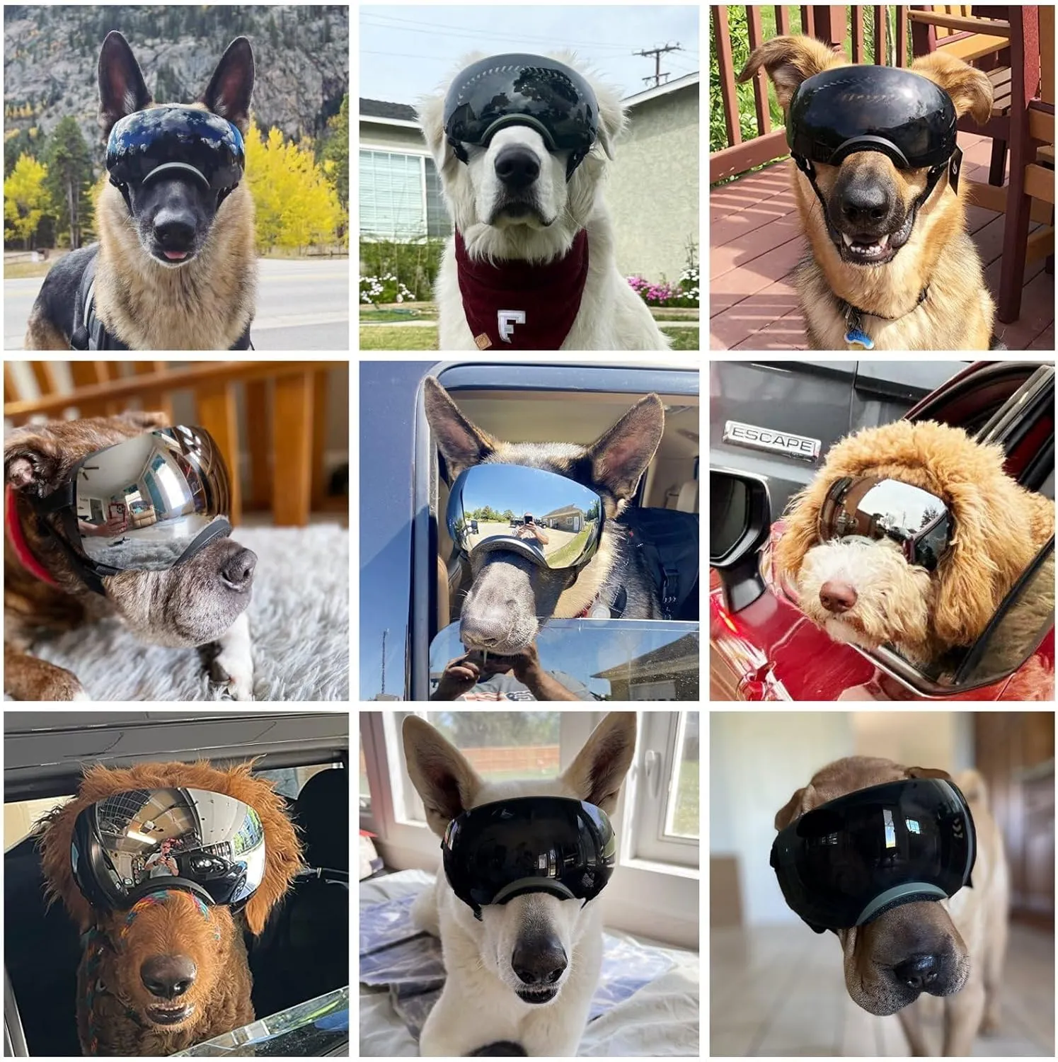 NAMSAN Dog Goggles for Large Dogs, Black/Silver Lenses Replaceable, Dog Sunglasses Medium to Large Breed, Anti-UV Doggie Eye Protection, Adjustable Driving Glasses, Windproof Dustproof, Black