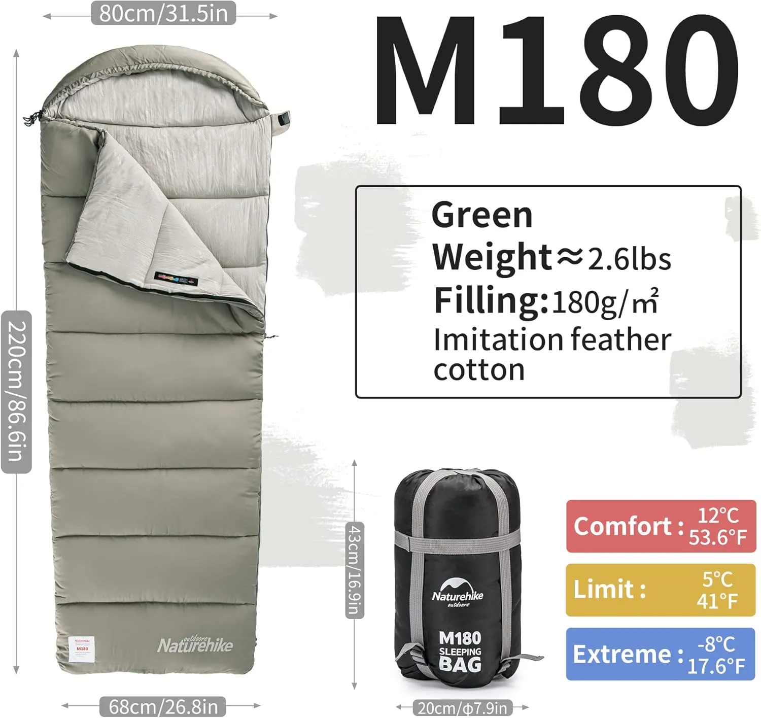 Naturehike Sleeping Bag for Adults with Hood, 33-53℉ Lightweight Hollow Cotton Sleeping Bag, 3 Seasons Waterproof Spliceable Sleeping Bags for Camping, Hiking, Traveling