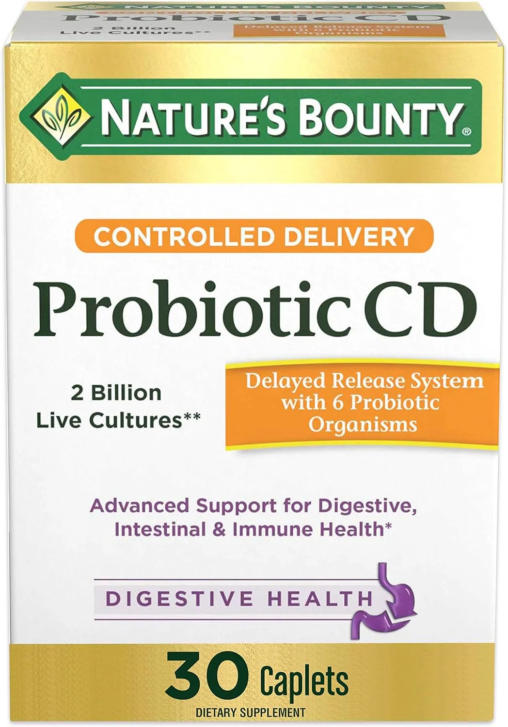 Nature's Bounty Controlled Delivery Probiotic, Dietary Supplement, Advanced Support for Digestive, Intestinal and Immune Health, 30 Caplets