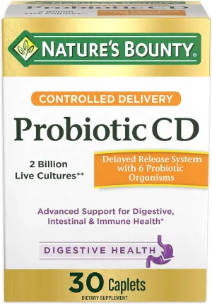 Nature's Bounty Controlled Delivery Probiotic, Dietary Supplement, Advanced Support for Digestive, Intestinal and Immune Health, 30 Caplets