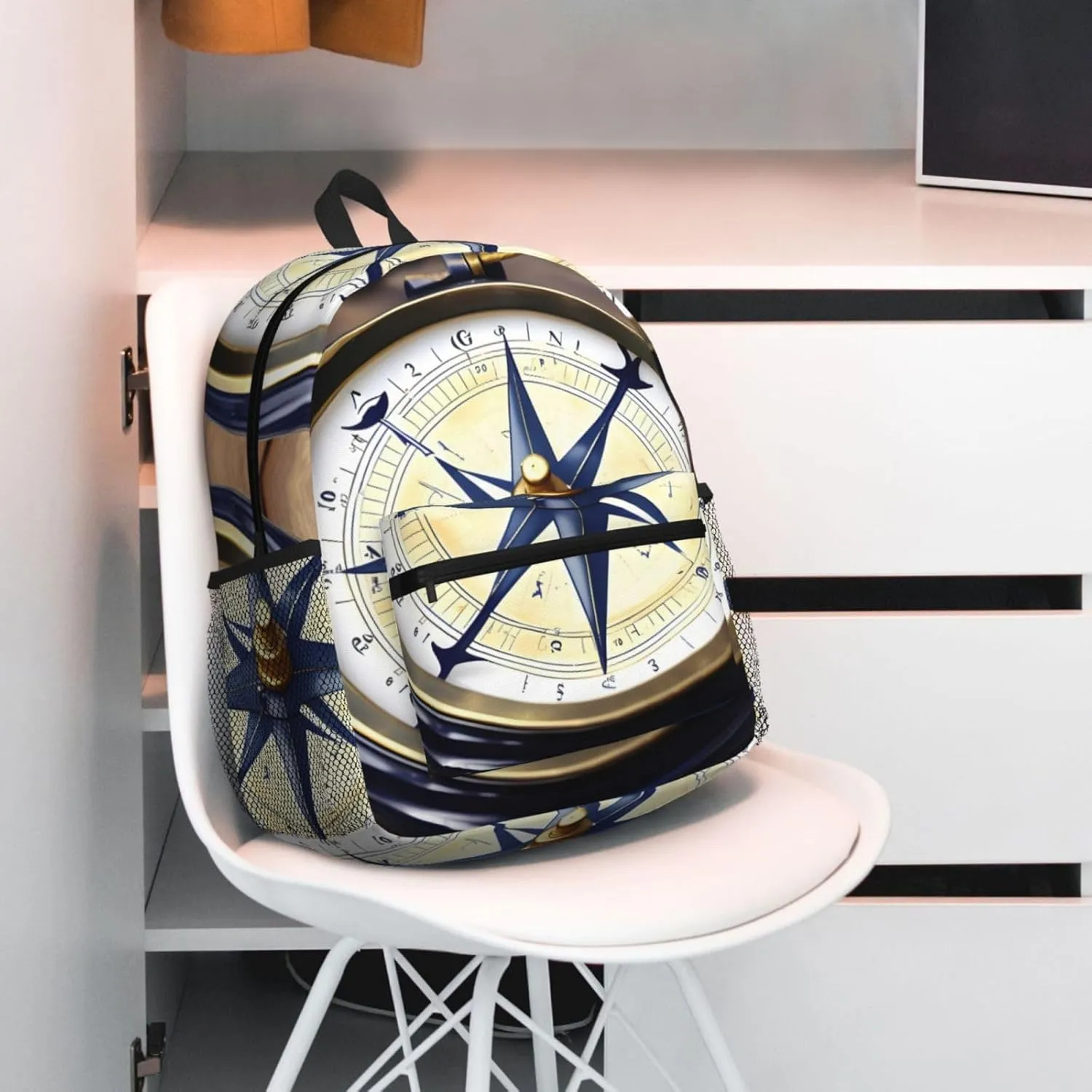 Nautical Compass Casual Backpack - Lightweight, Waterproof Bag, Perfect for Mountain Climbing and Traveling