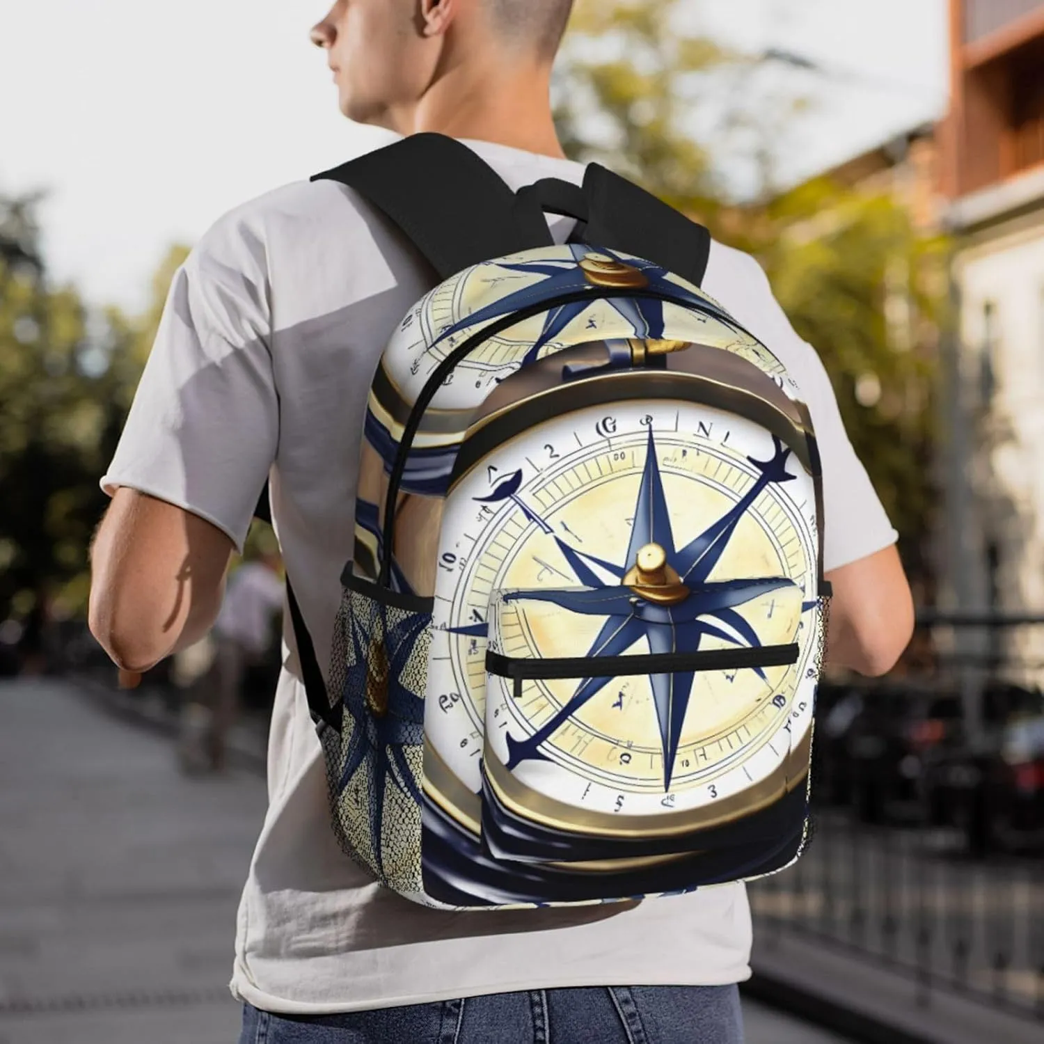Nautical Compass Casual Backpack - Lightweight, Waterproof Bag, Perfect for Mountain Climbing and Traveling