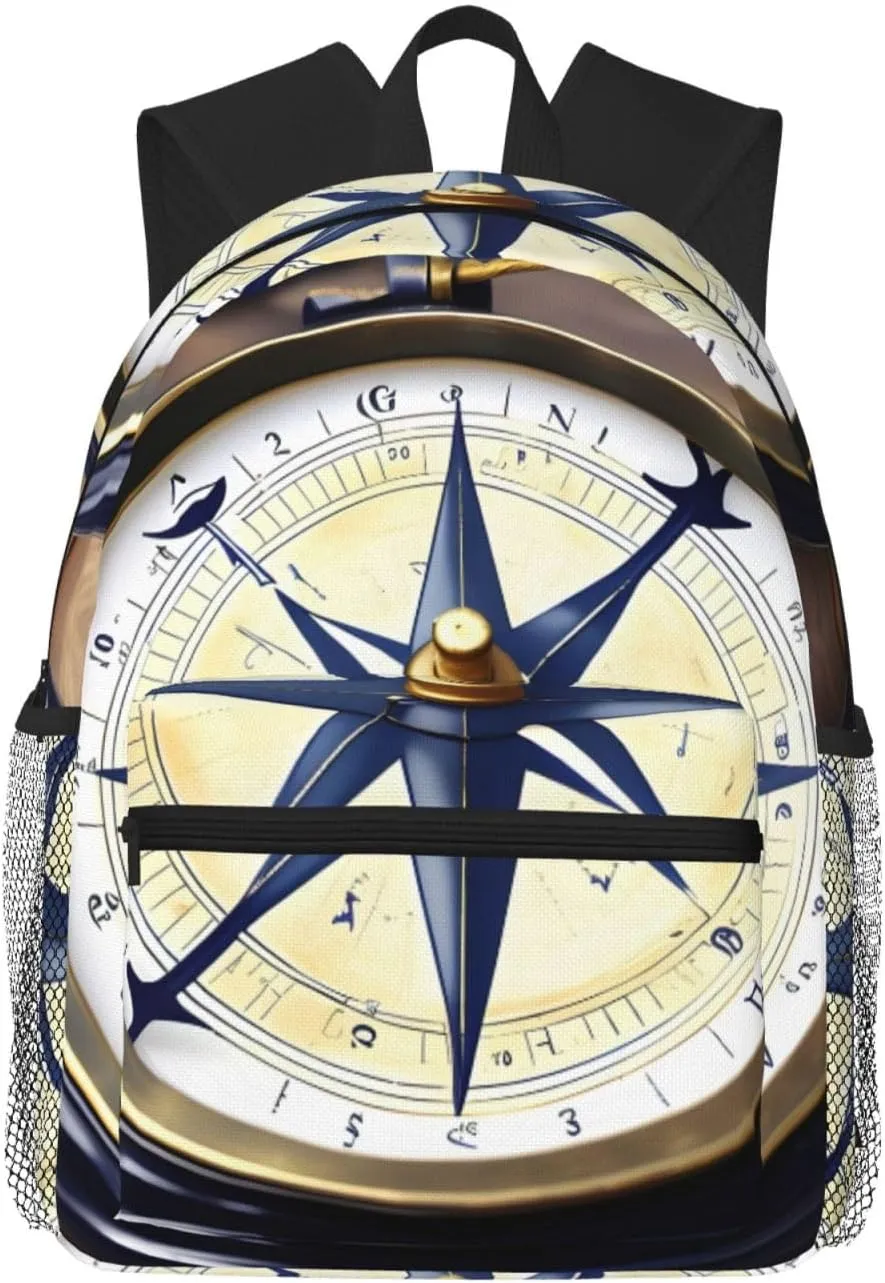 Nautical Compass Casual Backpack - Lightweight, Waterproof Bag, Perfect for Mountain Climbing and Traveling