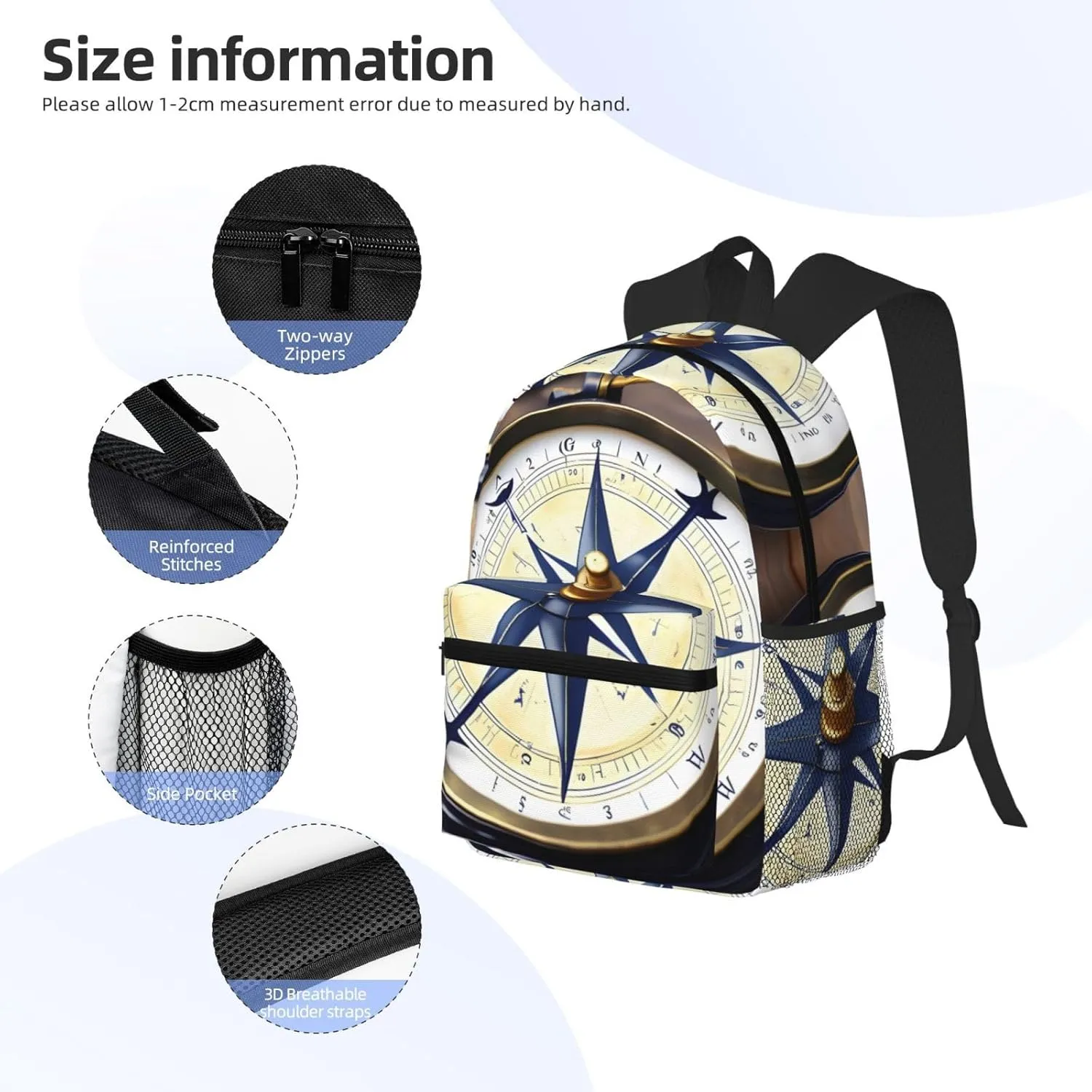 Nautical Compass Casual Backpack - Lightweight, Waterproof Bag, Perfect for Mountain Climbing and Traveling
