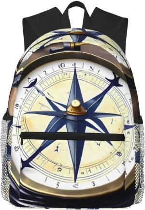 Nautical Compass Casual Backpack - Lightweight, Waterproof Bag, Perfect for Mountain Climbing and Traveling