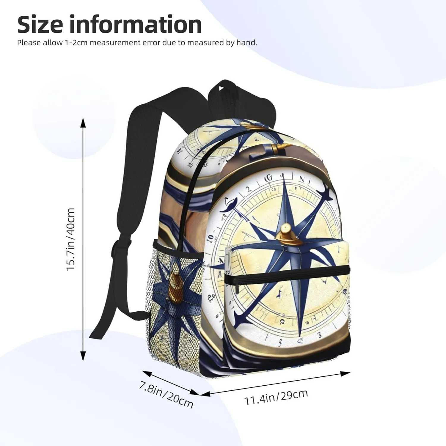 Nautical Compass Casual Backpack - Lightweight, Waterproof Bag, Perfect for Mountain Climbing and Traveling