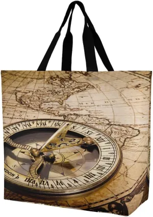Nautical Sea Map Compass Sailing Ship Large Totes Bag Women's Casual Purses Work Handbags Shopping Bag