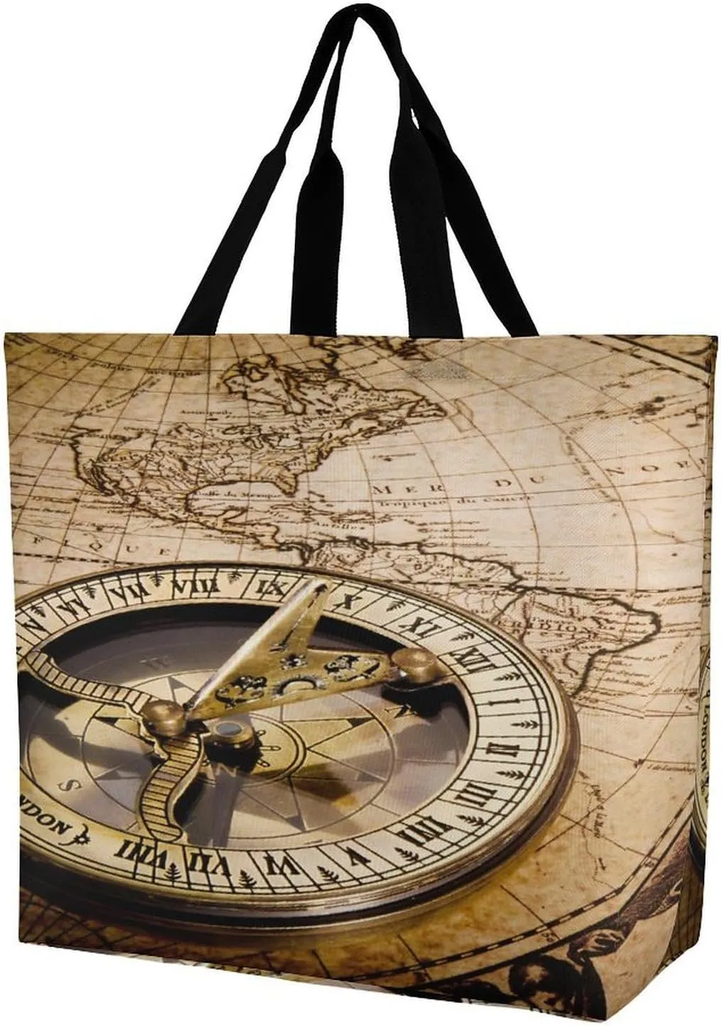 Nautical Sea Map Compass Sailing Ship Large Totes Bag Women's Casual Purses Work Handbags Shopping Bag