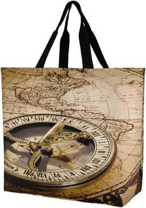 Nautical Sea Map Compass Sailing Ship Large Totes Bag Women's Casual Purses Work Handbags Shopping Bag