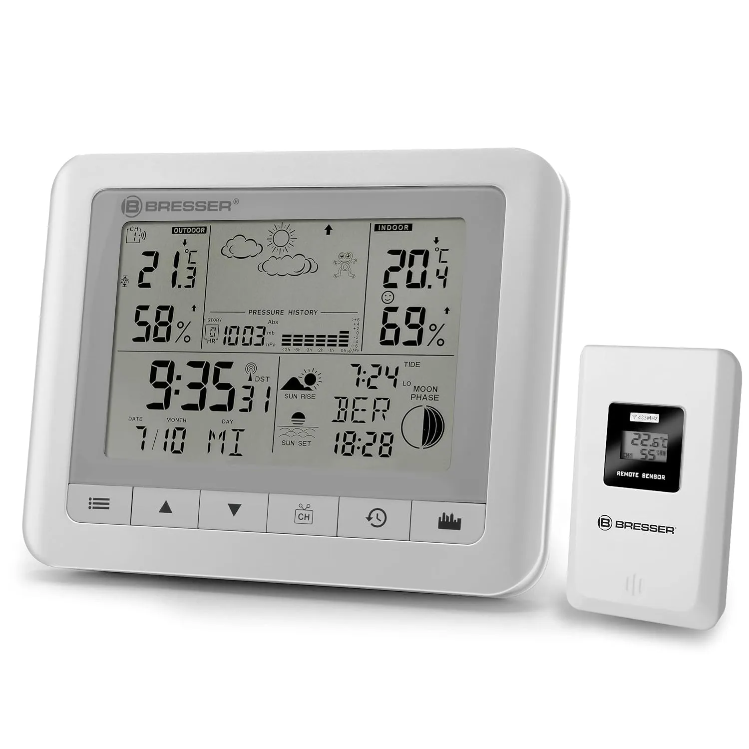 NECALON BRESSER 7007500GY Weather Station with Outdoor Sensor, White, 16.5x2.9x13 cm