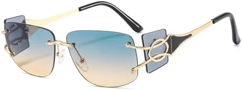 New 2025 Vintage Fashion Sunglasses Rimless Frameless Shades Gradient UV400 Summer Traveling Sun Glasses for Women,Green Tea,O