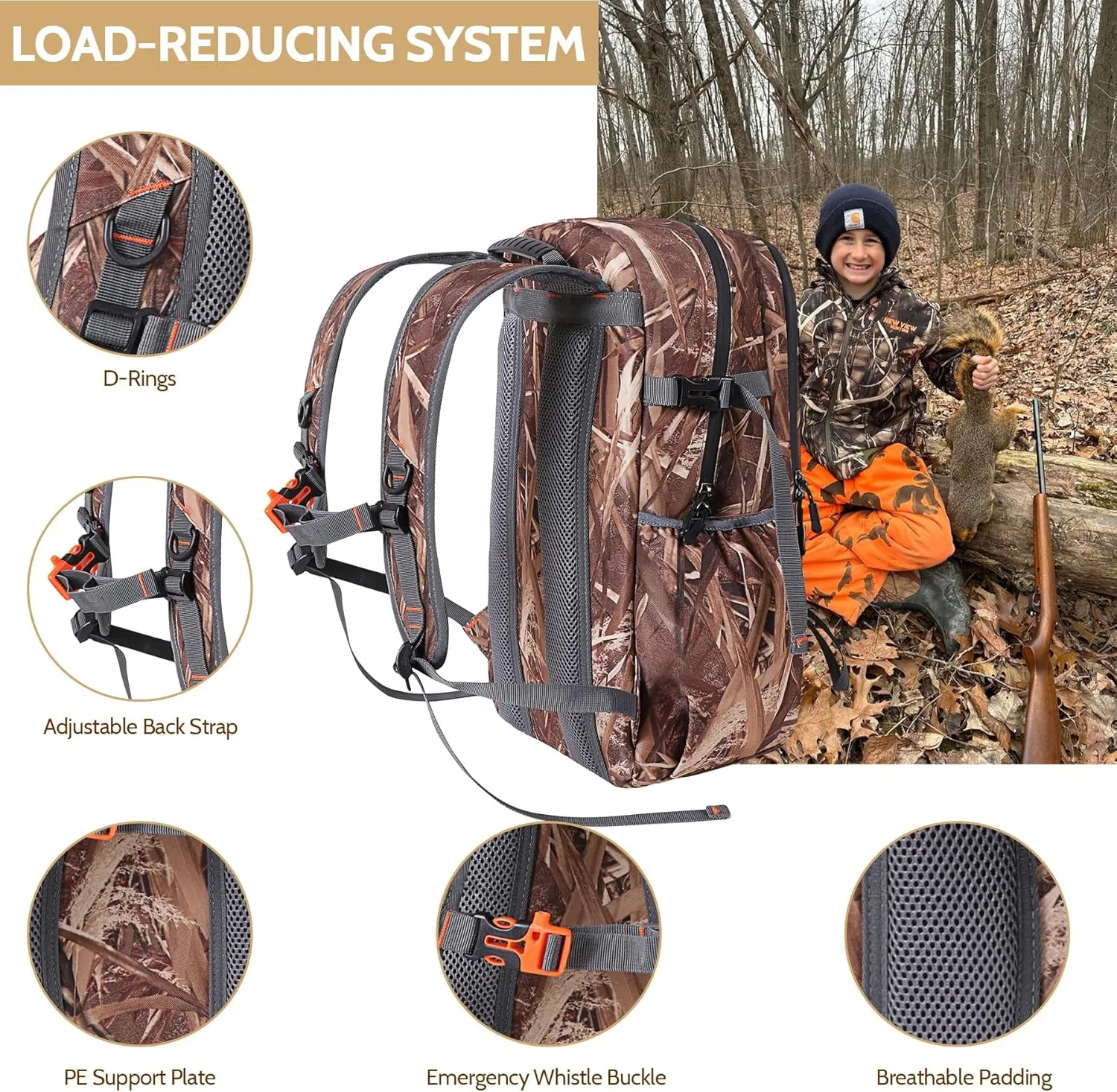 NEW VIEW Hunting Backpack 30L for Kids & Youth, Camo Bag with 11 Pockets, Water Resistant Daypack for Men and Women