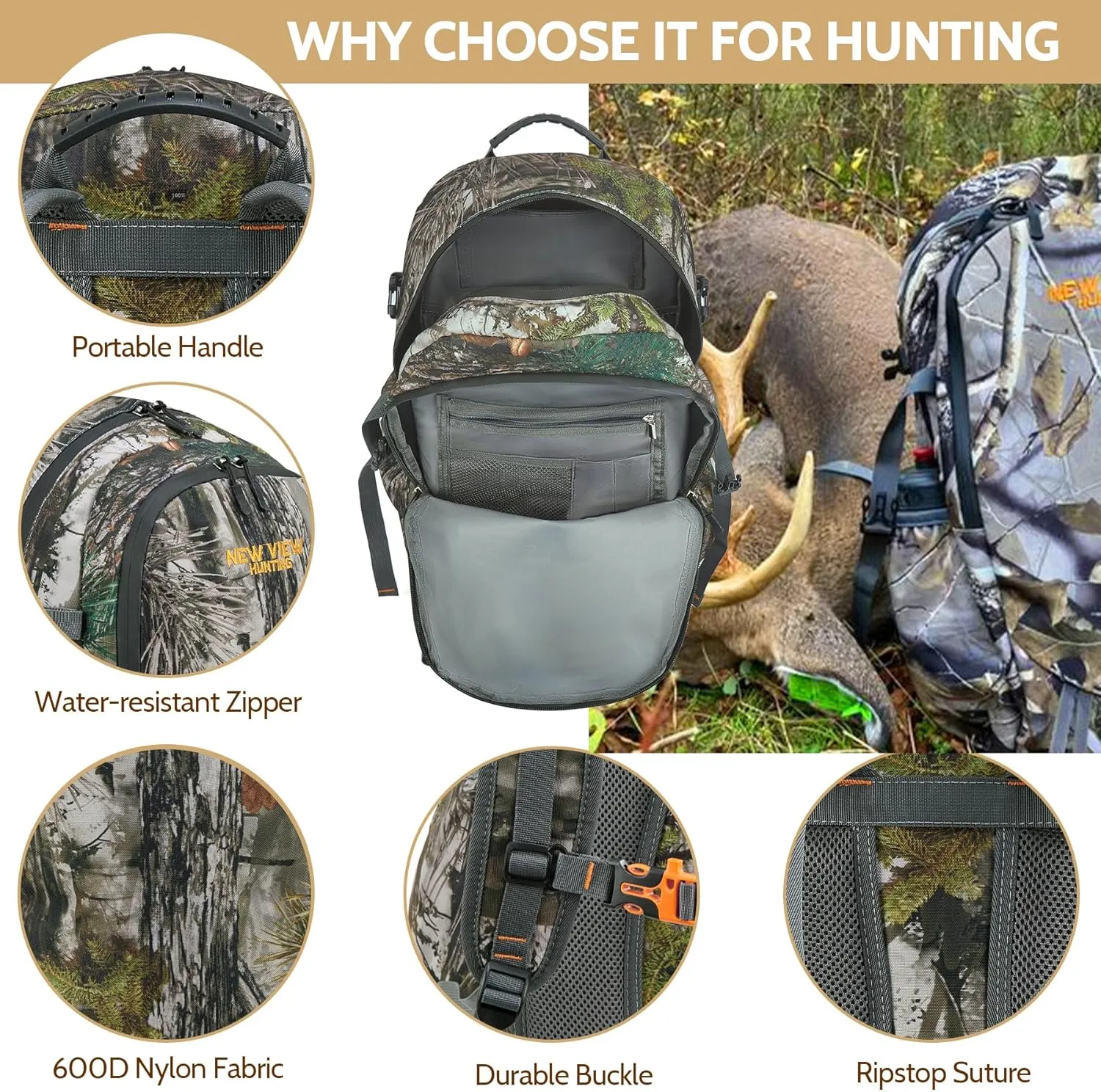 NEW VIEW Hunting Backpack 30L for Kids & Youth, Camo Bag with 11 Pockets, Water Resistant Daypack for Men and Women