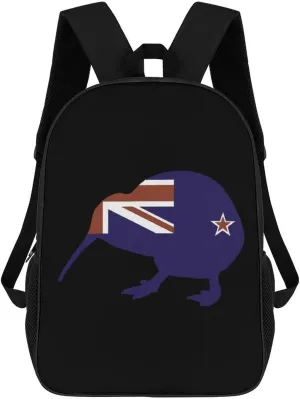 New Zealand Flag Kiwi Unisex Backpack 17" Casual Daypacks Simple Shoulders Bag for Camping Hiking Travel Gear