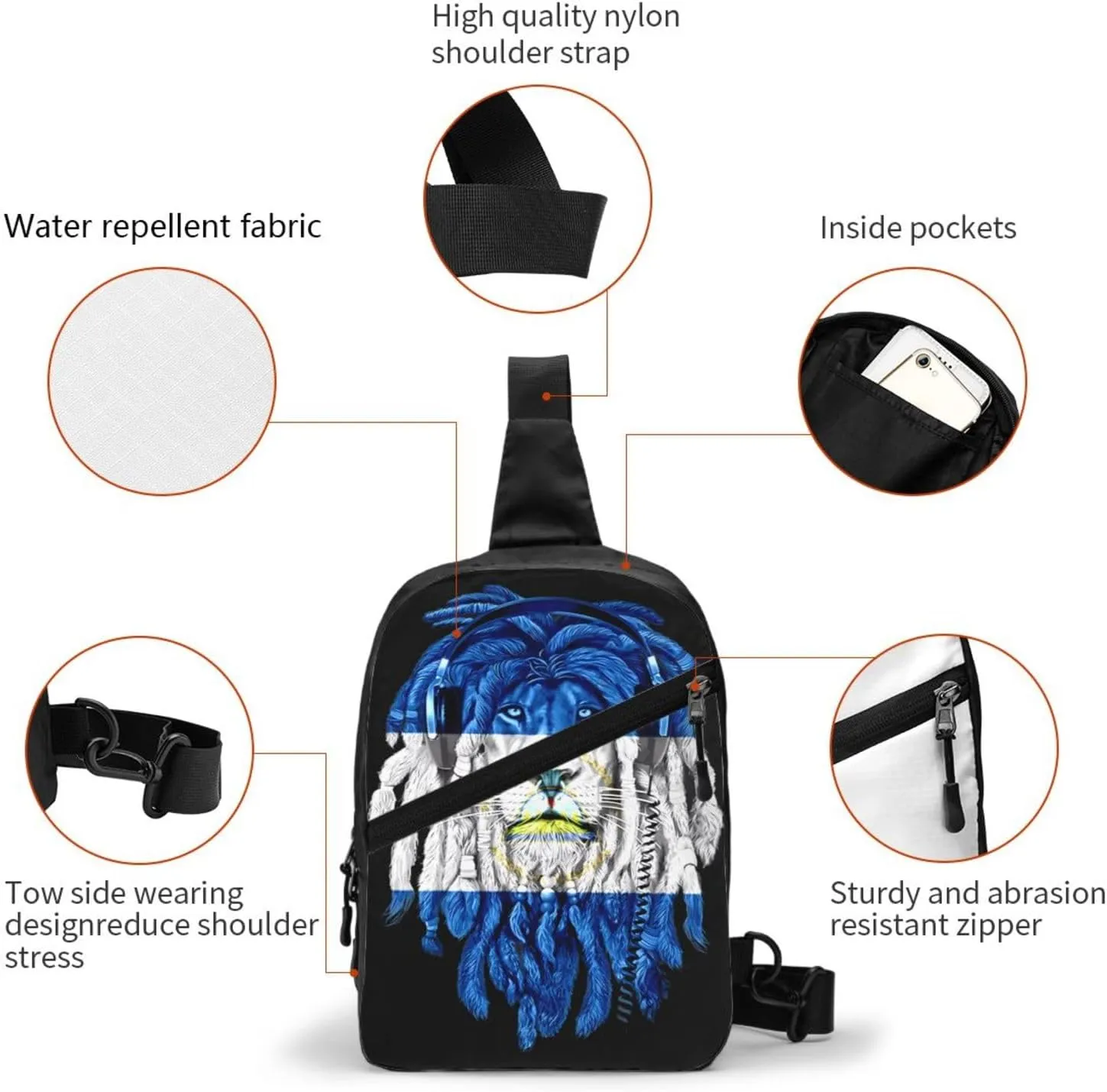 Nicaragua Flag Lion Crossbody Bag Portable Sling Bags Foldable Chest Daypack Reusable Sports Shoulder Backpack Diagonally Casual Rucksack Travel Bag
