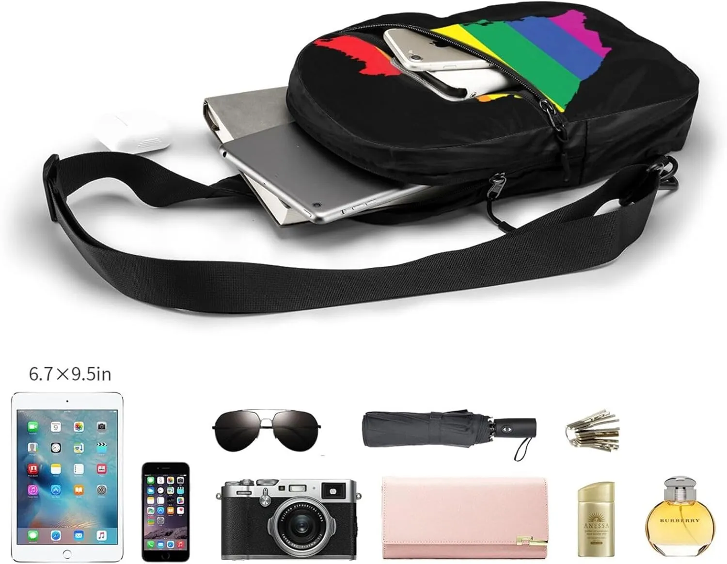 Nicaragua LGBT Rainbow Gay Pride Map Flag Crossbody Bag Portable Sling Bags Foldable Chest Daypack Reusable Sports Shoulder Backpack Diagonally Casual Rucksack Travel Bag