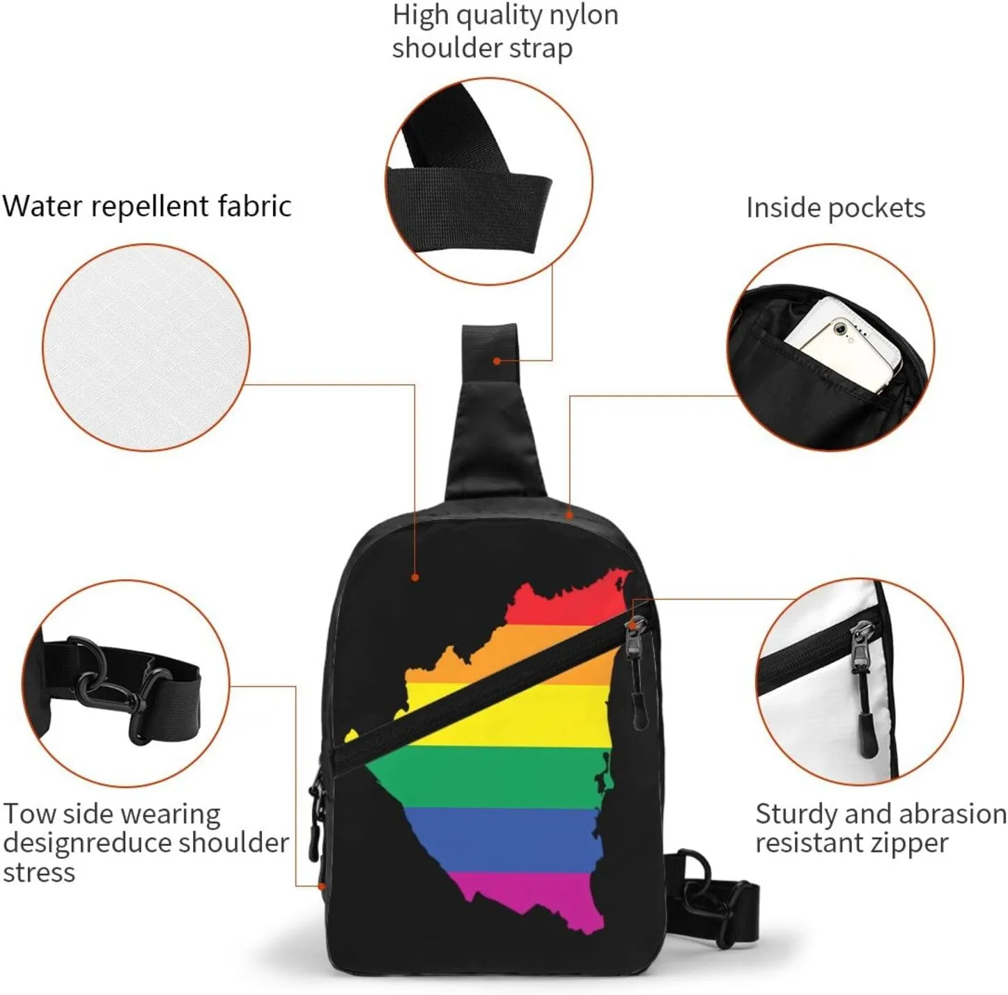 Nicaragua LGBT Rainbow Gay Pride Map Flag Crossbody Bag Portable Sling Bags Foldable Chest Daypack Reusable Sports Shoulder Backpack Diagonally Casual Rucksack Travel Bag