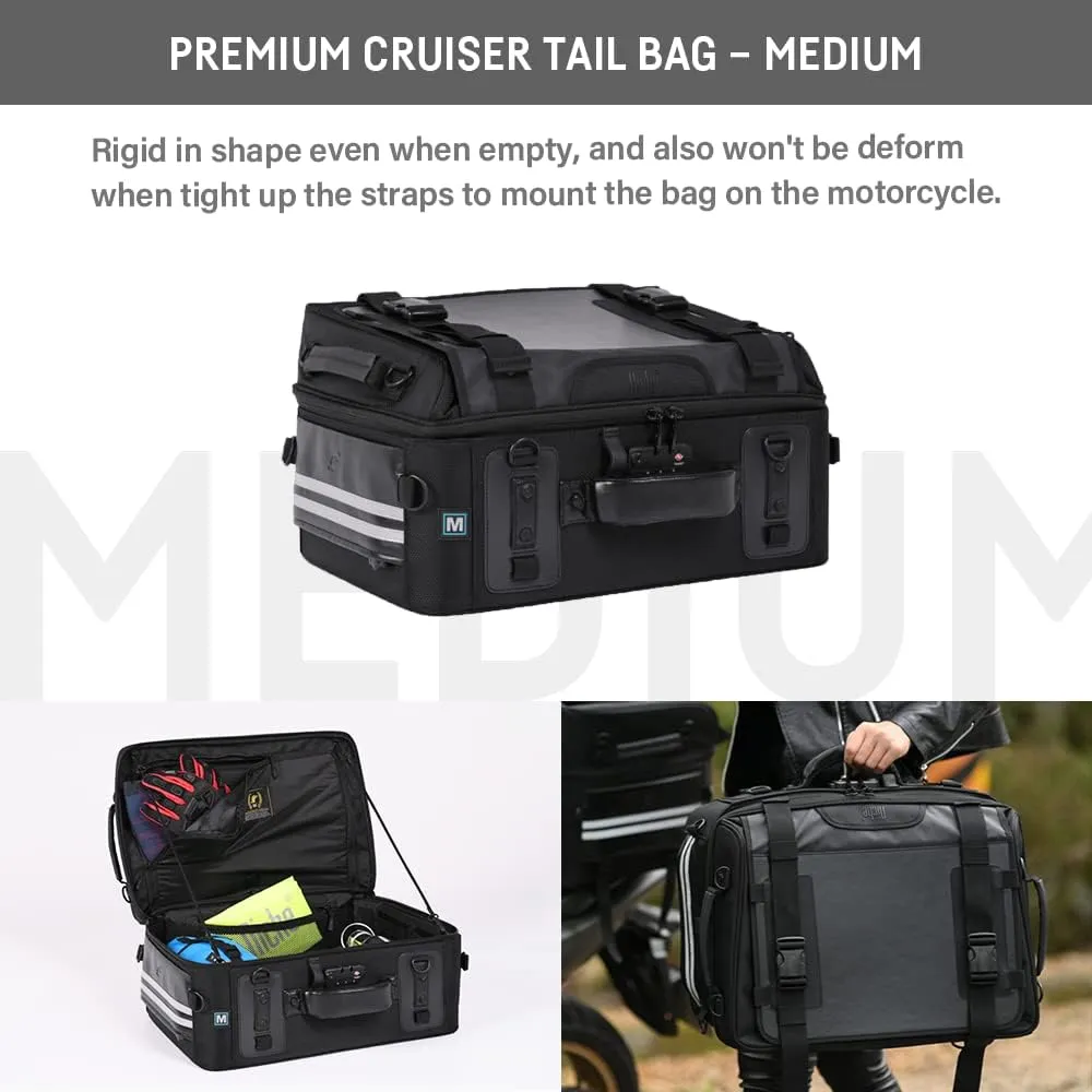 Niche Cruiser Motorcycle Tail Bag, 44L Rear Seat Bag with TSA Number Lock, High-Capacity Luggage for Travel, Helmet & Gear Bag with Waterproof Rain Cover - Universal Fit (NMO-2306)