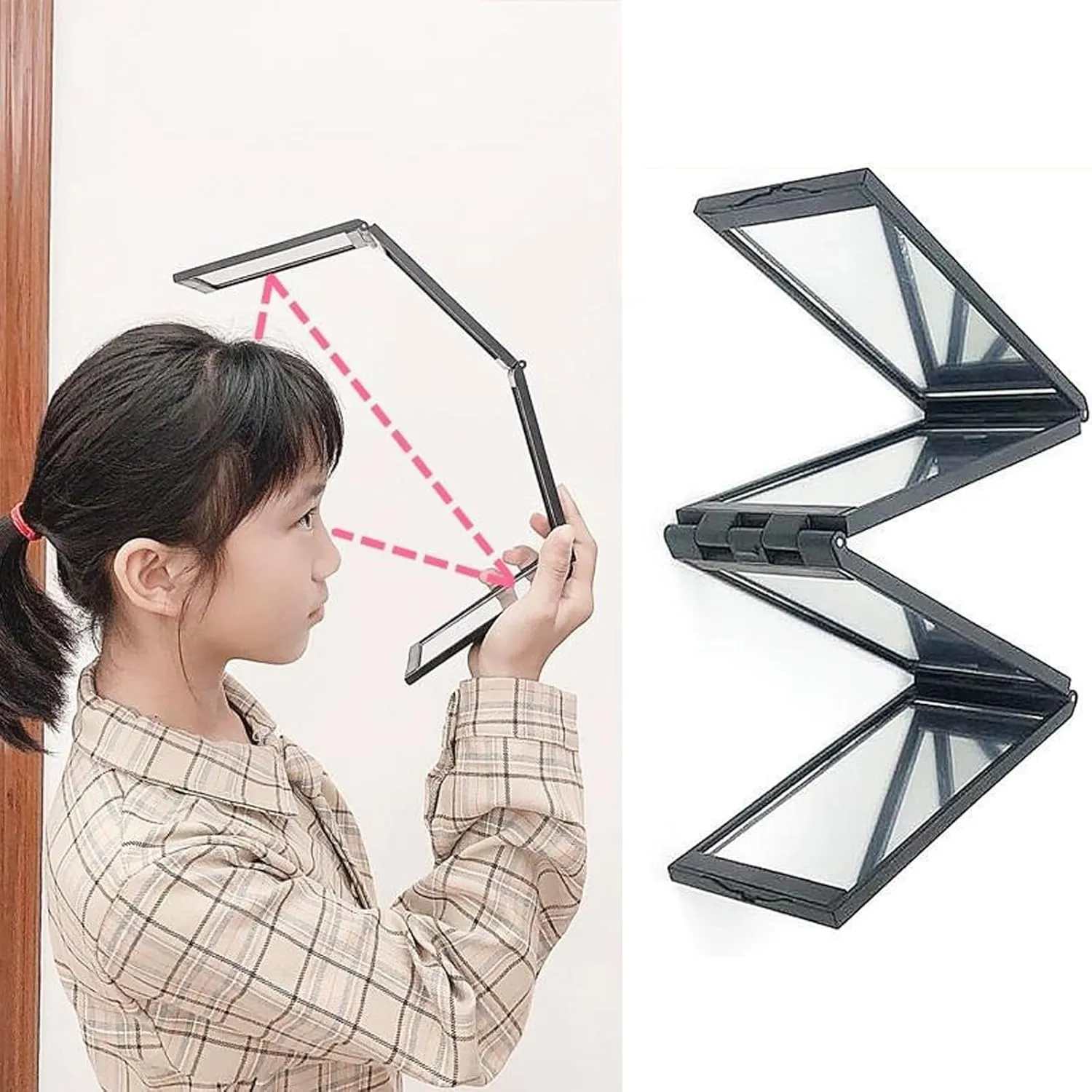 Nishomee Mirror, Multi Angle Folding Mirror for Self Haircutting - Head Back View Available, 4 Way Mirror, 360 Portable Foldable Handheld Desktop Expandable Makeup-1pcs