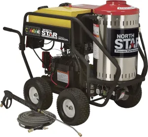 North Star Hot Water & Wet Steam Pressure Washer with Power Nozzles, Lance, Washing Gun, and Hose - Gas Powered, 3000 PSI, 4 GPM, Electric Start Honda Engine