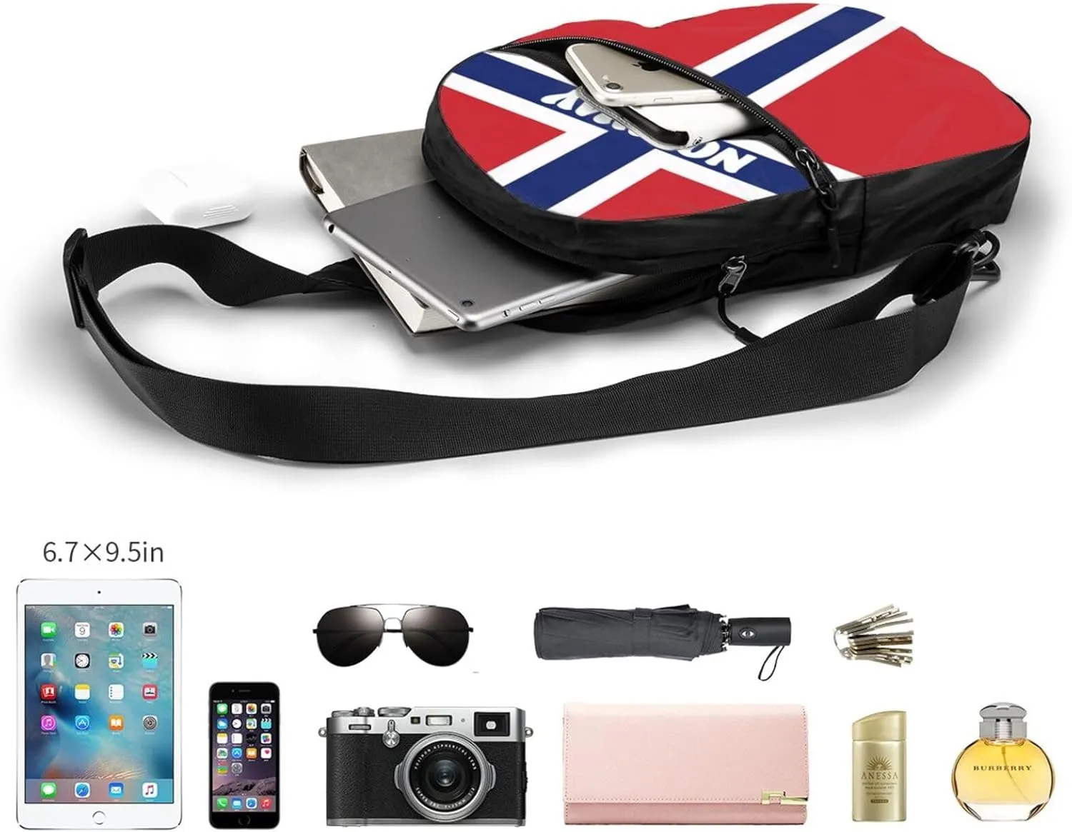 Norwegian Norway Flag Crossbody Bag Portable Sling Bags Foldable Chest Daypack Reusable Sports Shoulder Backpack Diagonally Casual Rucksack Travel Bag