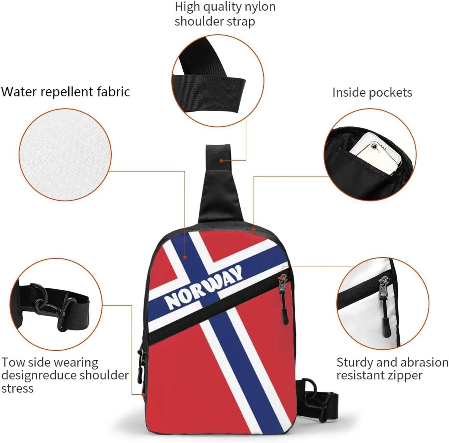 Norwegian Norway Flag Crossbody Bag Portable Sling Bags Foldable Chest Daypack Reusable Sports Shoulder Backpack Diagonally Casual Rucksack Travel Bag