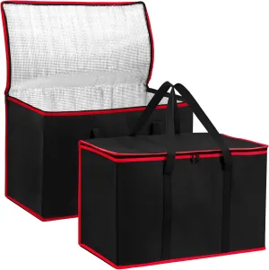 (Not Made In China) Insulated Grocery Bags w/Zippered Top, Reusable Shopping Bags, Catering and Delivery Bag For Hot and Cold Food, Collapsible Thermal Tote For Doordash and Uber Eats