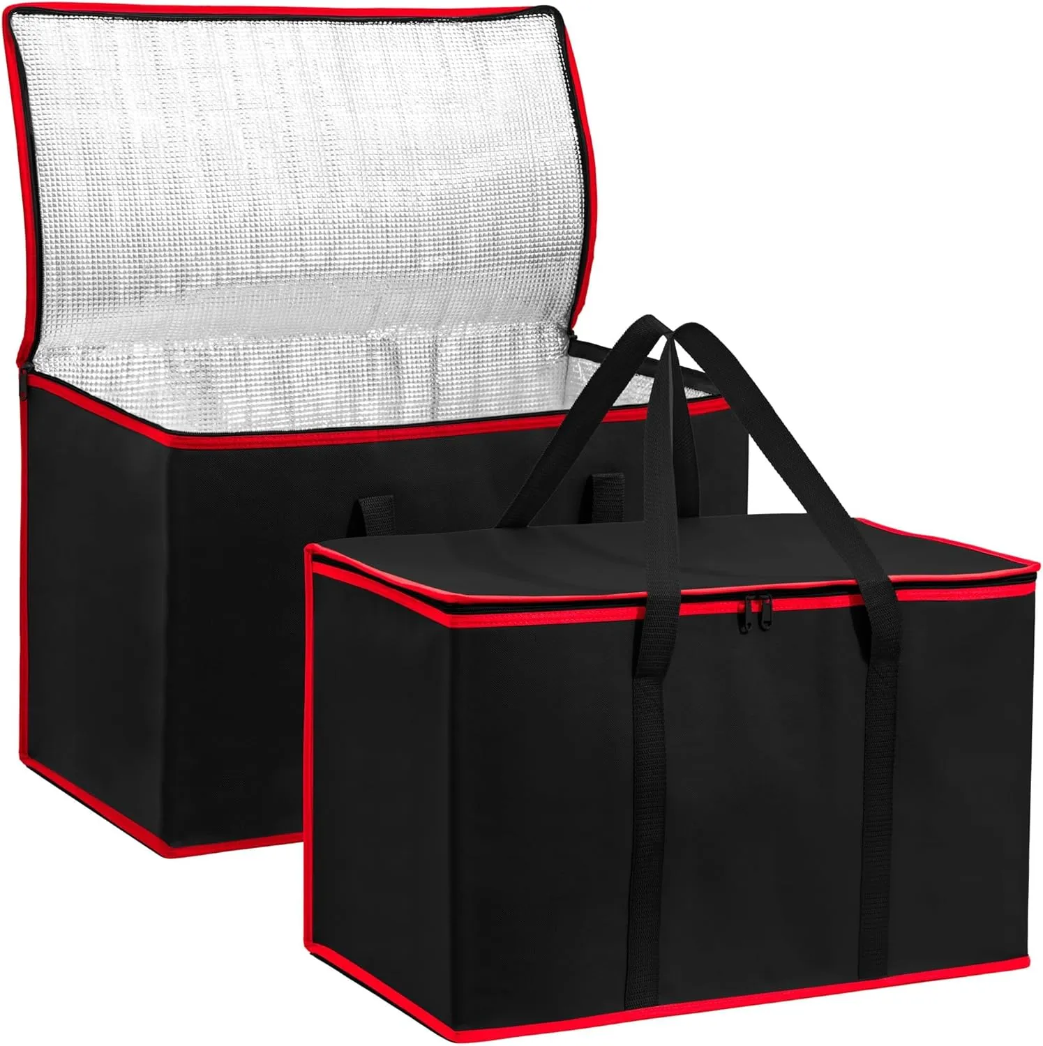 (Not Made In China) Insulated Grocery Bags w/Zippered Top, Reusable Shopping Bags, Catering and Delivery Bag For Hot and Cold Food, Collapsible Thermal Tote For Doordash and Uber Eats