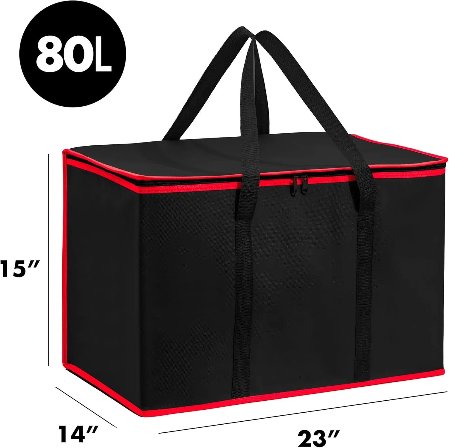 (Not Made In China) Insulated Grocery Bags w/Zippered Top, Reusable Shopping Bags, Catering and Delivery Bag For Hot and Cold Food, Collapsible Thermal Tote For Doordash and Uber Eats