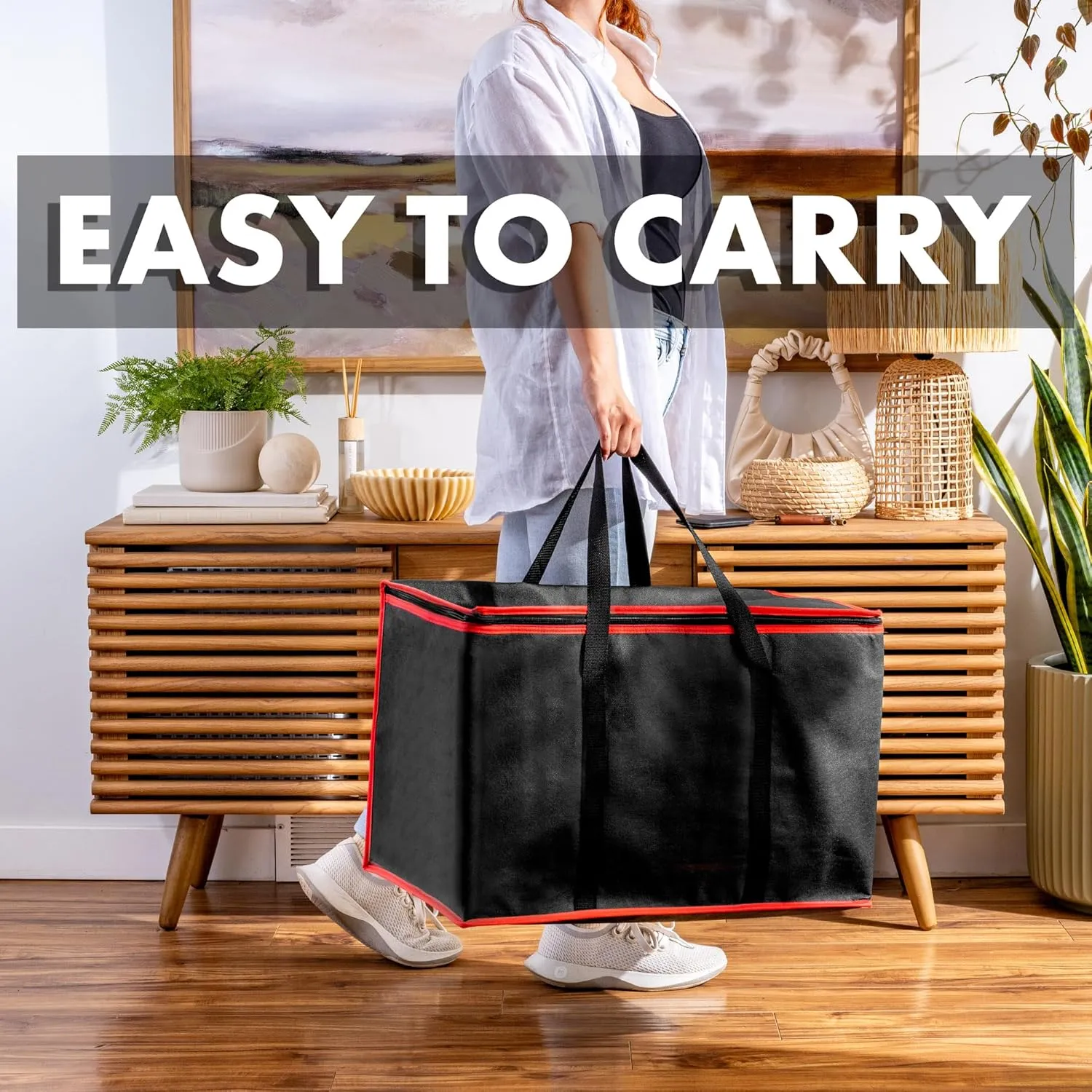 (Not Made In China) Insulated Grocery Bags w/Zippered Top, Reusable Shopping Bags, Catering and Delivery Bag For Hot and Cold Food, Collapsible Thermal Tote For Doordash and Uber Eats