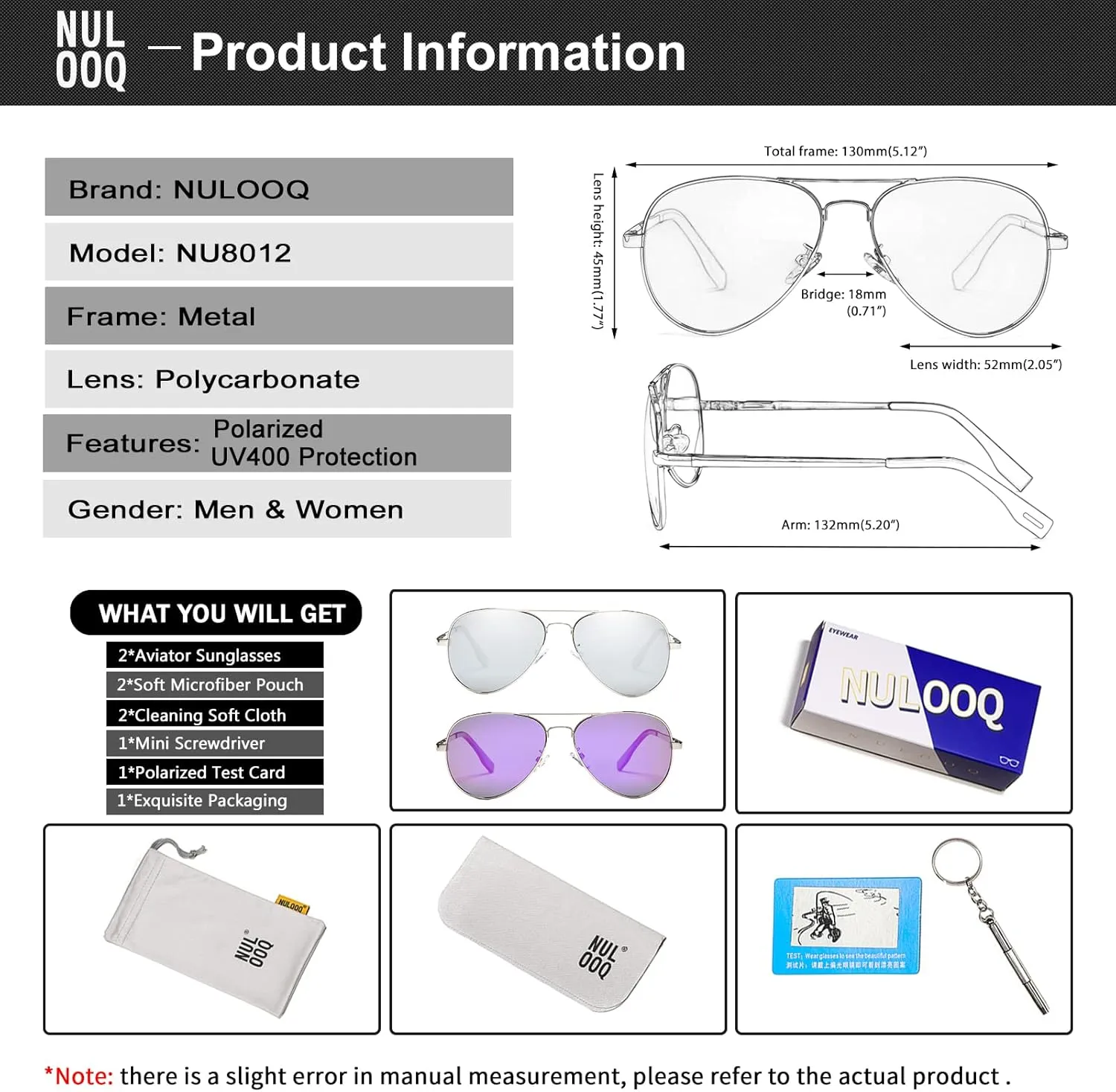 NULOOQ Extra Small Aviator Polarized Sunglasses for Small Face Women Men Juniors and Kids 52mm & 58mm