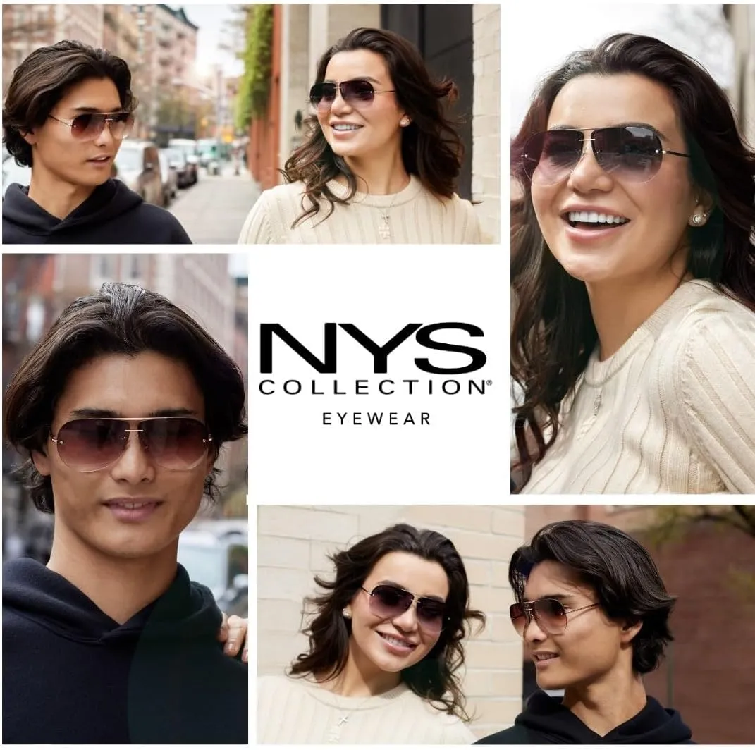 NYS Collection Aviator Sunglasses for Women & Men Medium Fit Thin Metal Frame Gradient Mirror Lenses with 100% UV Protection